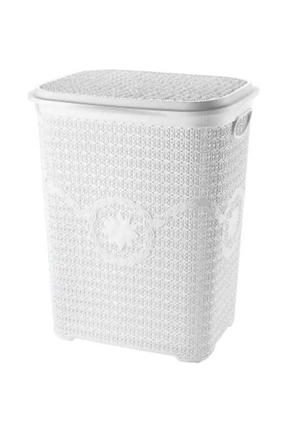 5 Parça Örgü Desenli Plastik Banyo Seti Çamaşır Sepeti Deterjanlık Klik Çöp Kovası Klozet Fırçası