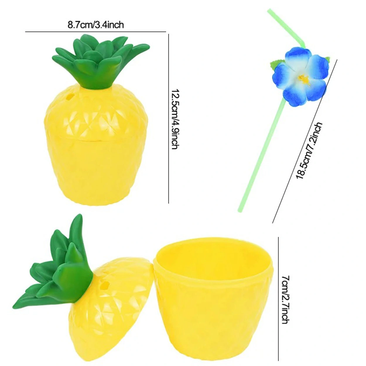 Ananas Hawaii Luau Aloha Pipetli İçecek Kabı Bardak 10X13 Cm 1 Adet