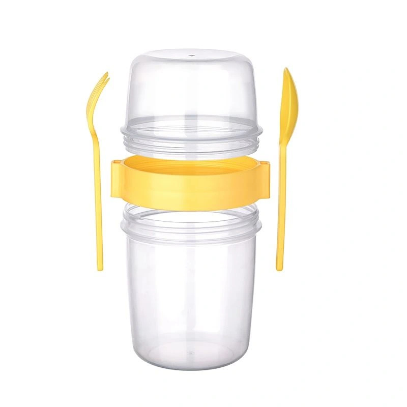 Çift Hazneli - Çatal Kaşıklı Portatif Müsli -Atıştırmalık Kabı 800 Ml