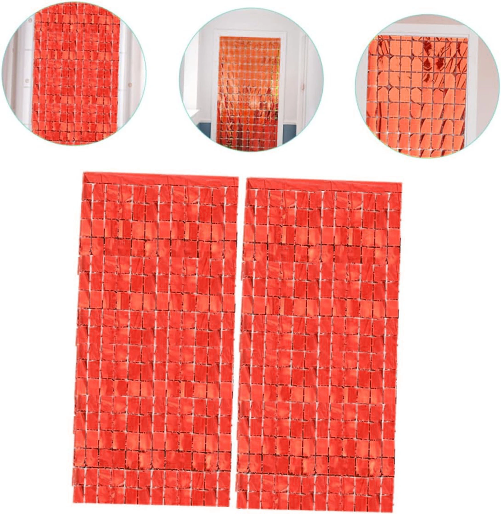 Ekstra Metalize Kırmızı Renk Disko Dikdörtgen Kesim Kapı Perdesi Dekorasyon 1X2 Metre