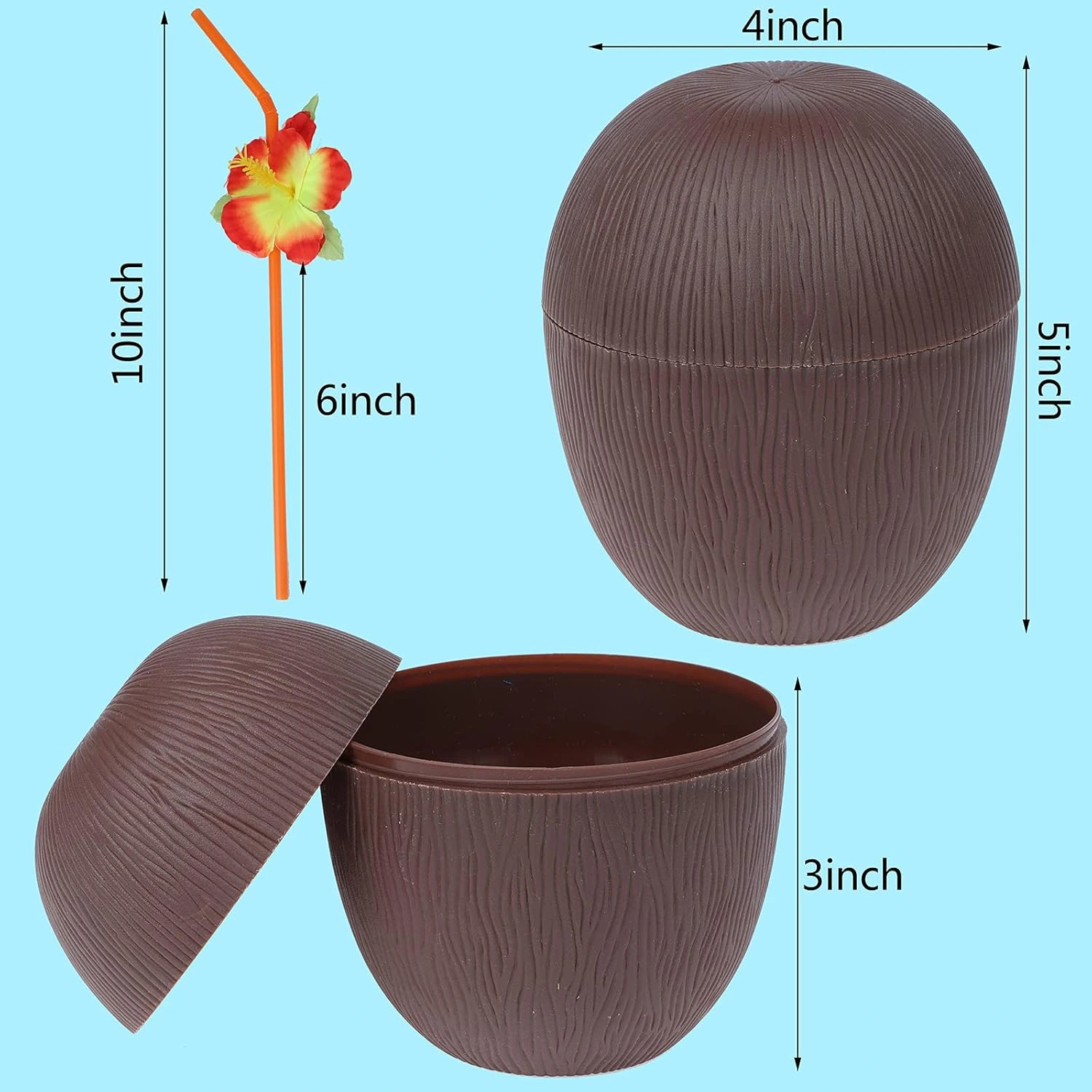 Hindistan Cevizi Hawaii Luau Aloha Pipetli İçecek Kabı Bardak 10X13 Cm 1 Adet