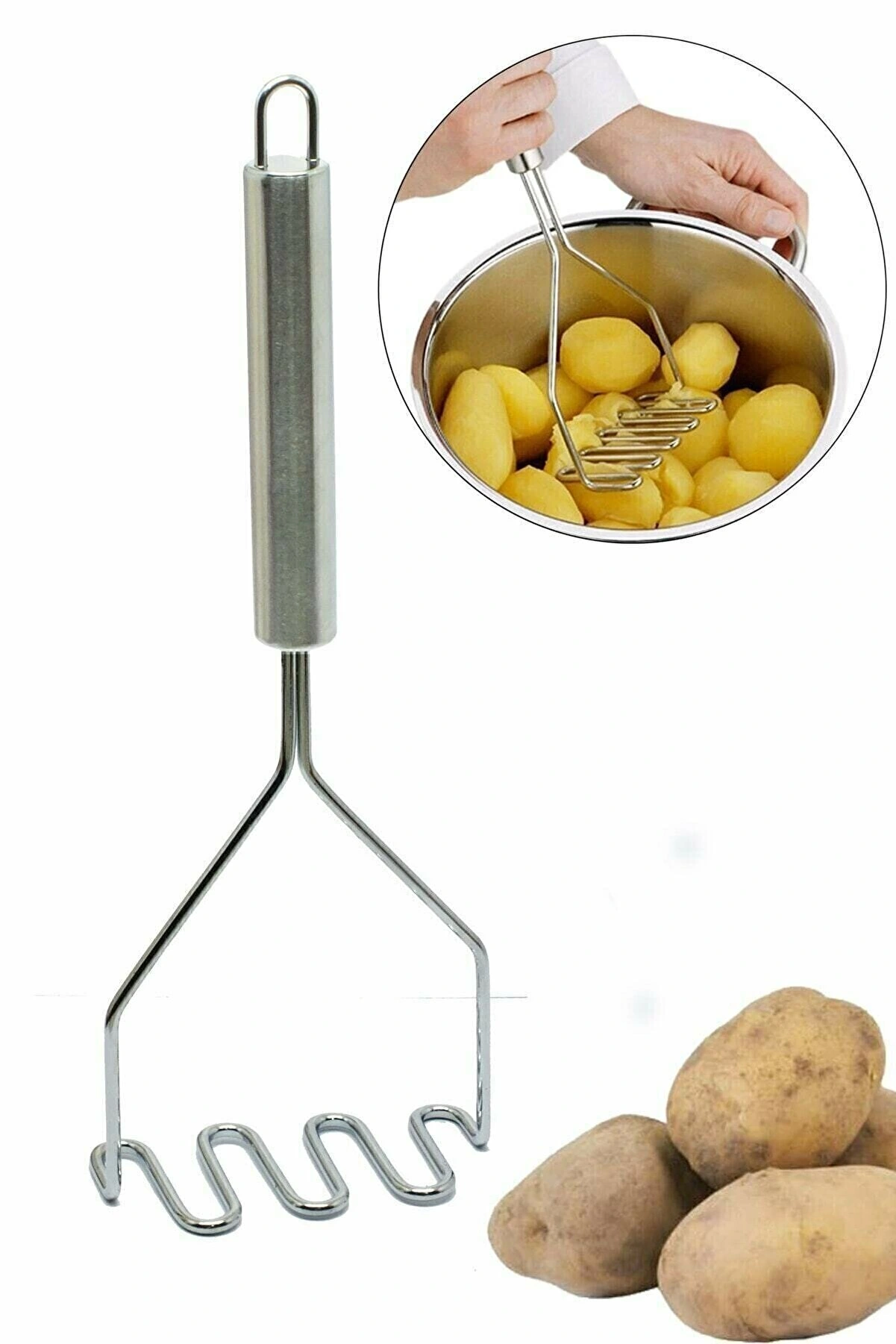 İnox Paslanmaz Metal Patates Ezici Püre Yapıcı 27 Cm
