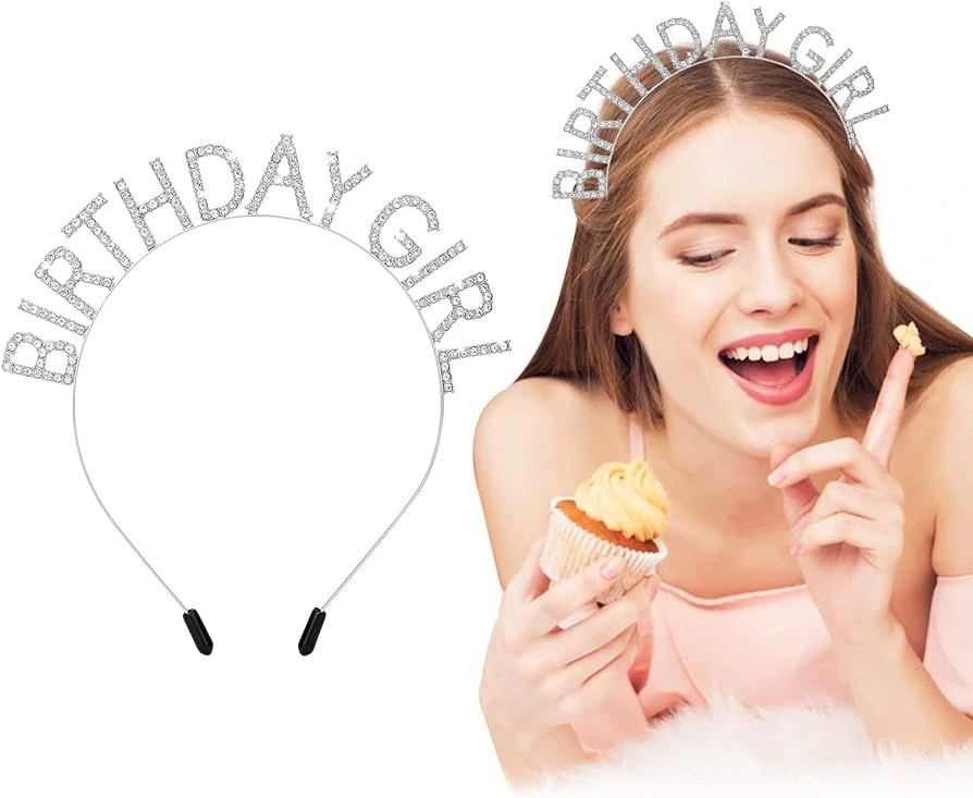 Kristal Taşlı Gümüş Birthday Girl Yazılı Doğum Günü Parti Tacı 19X11 Cm