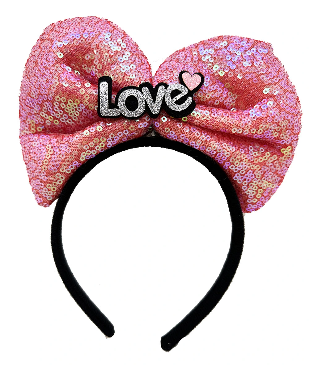 Led Işıklı 3 Farklı Fonksiyonda Yanan Gümüş Love Yazılı Fuşya Pembe Fiyonk Taç 20X17 Cm