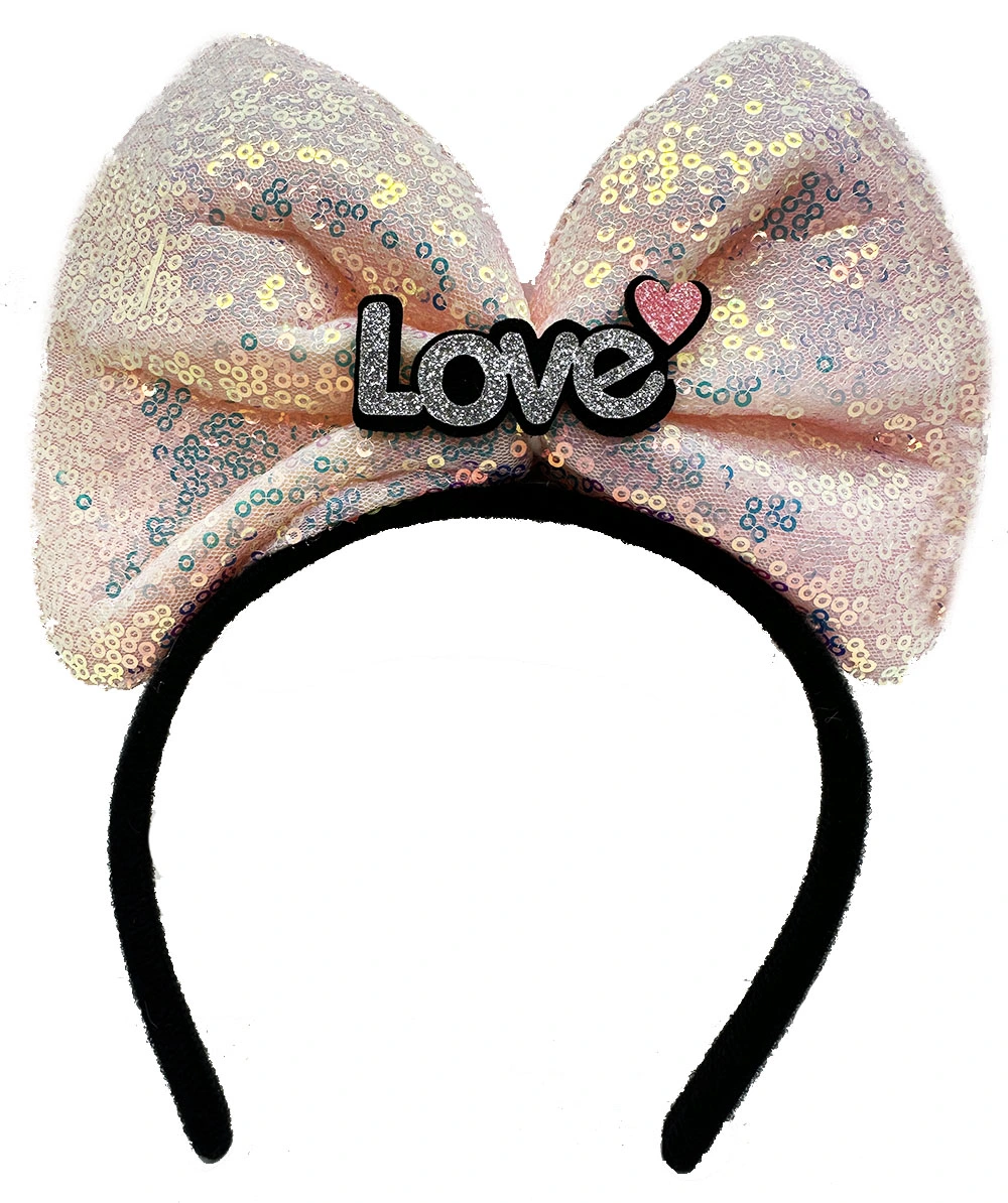 Led Işıklı 3 Farklı Fonksiyonda Yanan Gümüş Love Yazılı Toz Pembe Fiyonk Taç 20X17 Cm