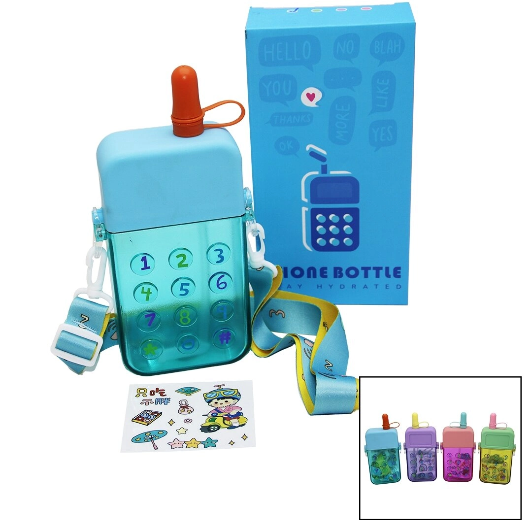Matara Telefon Modeli Renkli Mika Kristal Suluk Matara Pipetli Vidalı Kapak Askılı 300Ml