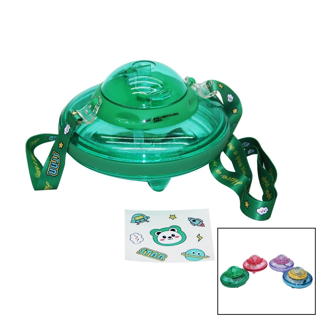 Matara Ufo Modeli Renkli Mika Kristal Suluk Matara Pipetli Taşıma Askılı 550Ml