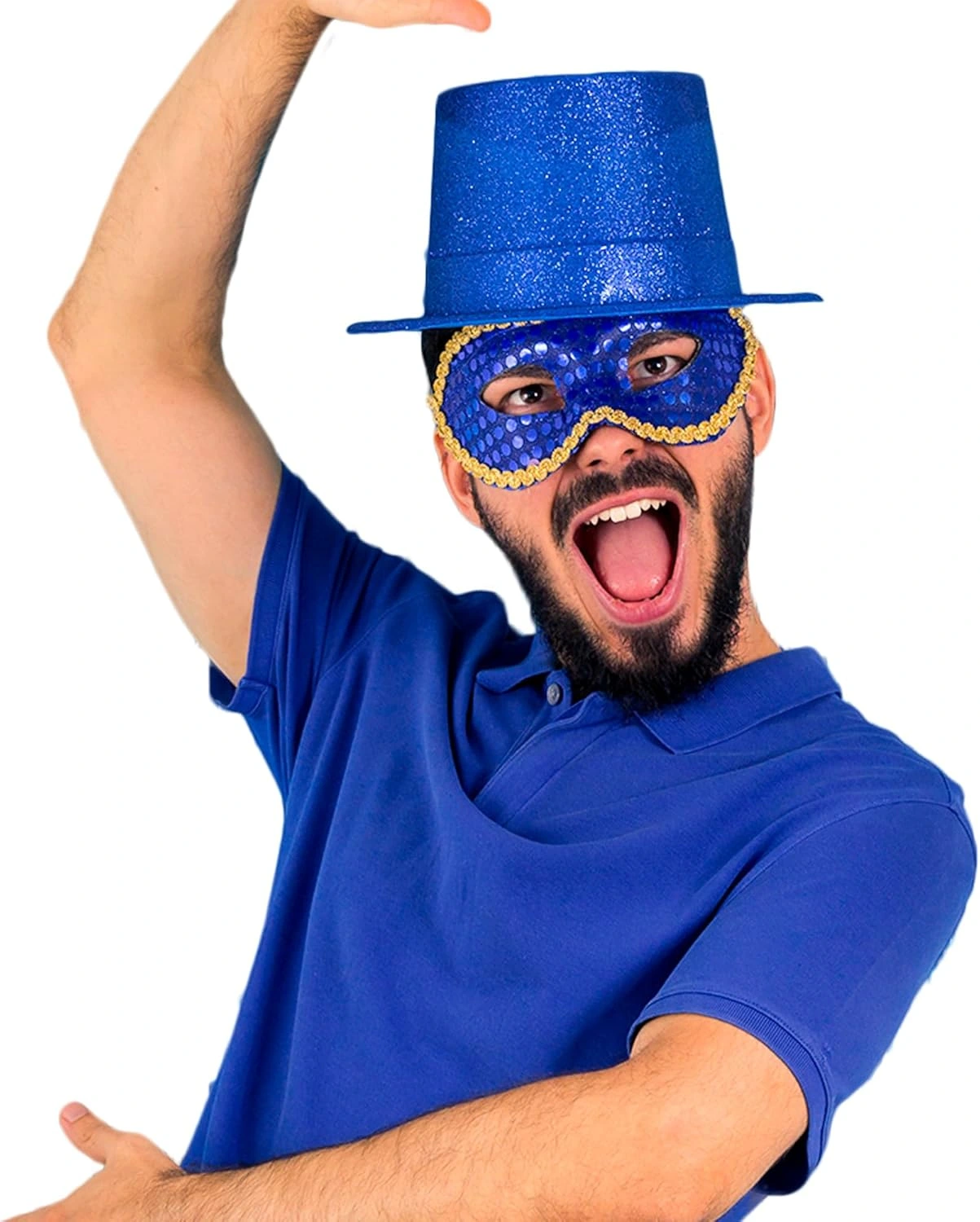 Mavi Simli Glitter Silindir Parti Şapkası