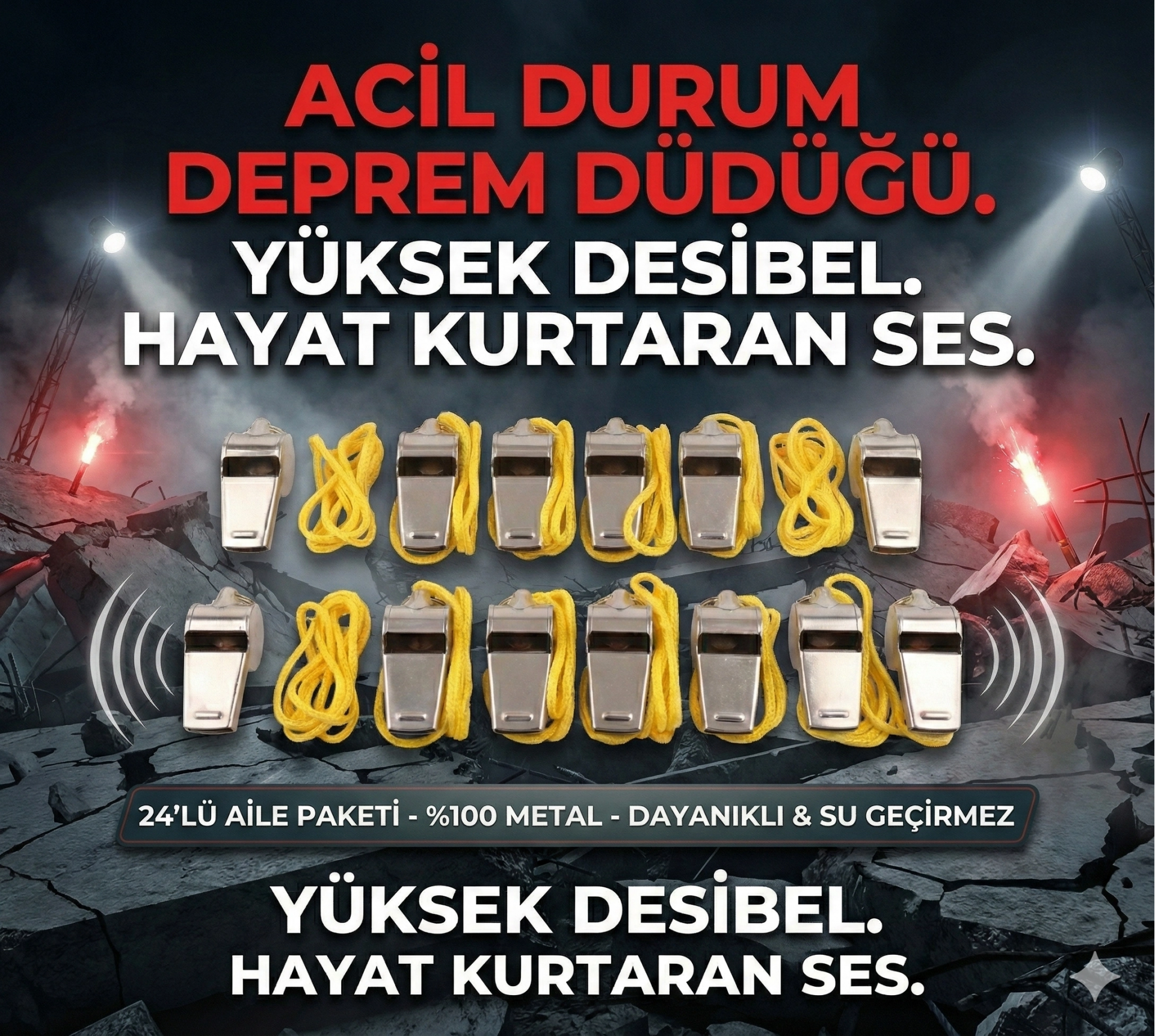 Metal Ipli Hakem Ve Deprem Düdüğü (24 Lü)