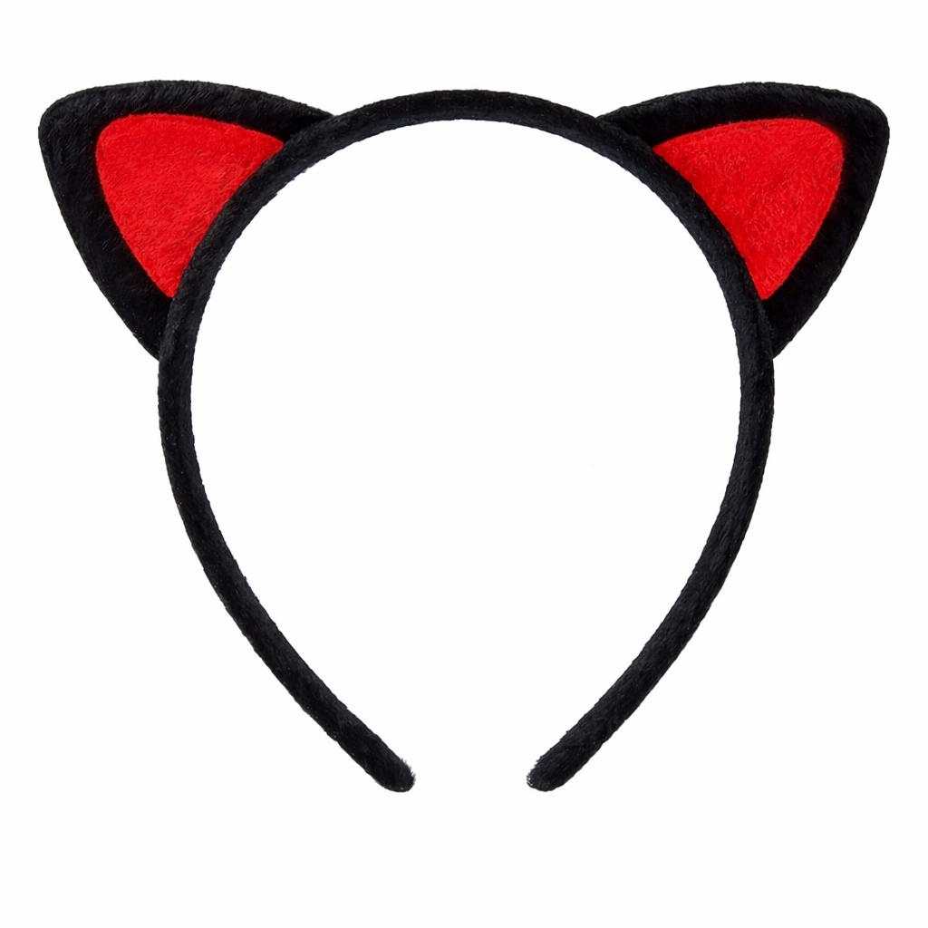 Peluş Kedi Kulak Taç Kırmızı Siyah – Çocuk Parti & Kostüm Tacı