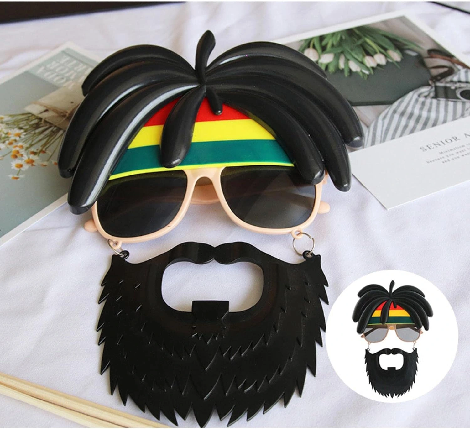 Rasta Peruklu Rasta Sakallı Bob Marley Bıyıklı Parti Gözlüğü 27X18 Cm