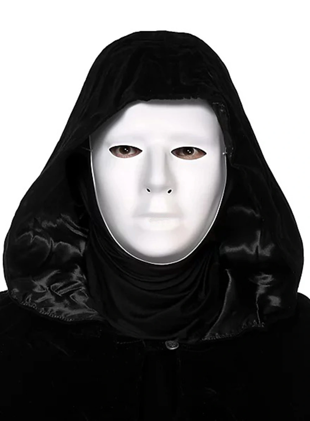 Siyah Kapüşonlu 120 Cm Pelerin Ve Beyaz Boyanabilir Tam Yüz Maske