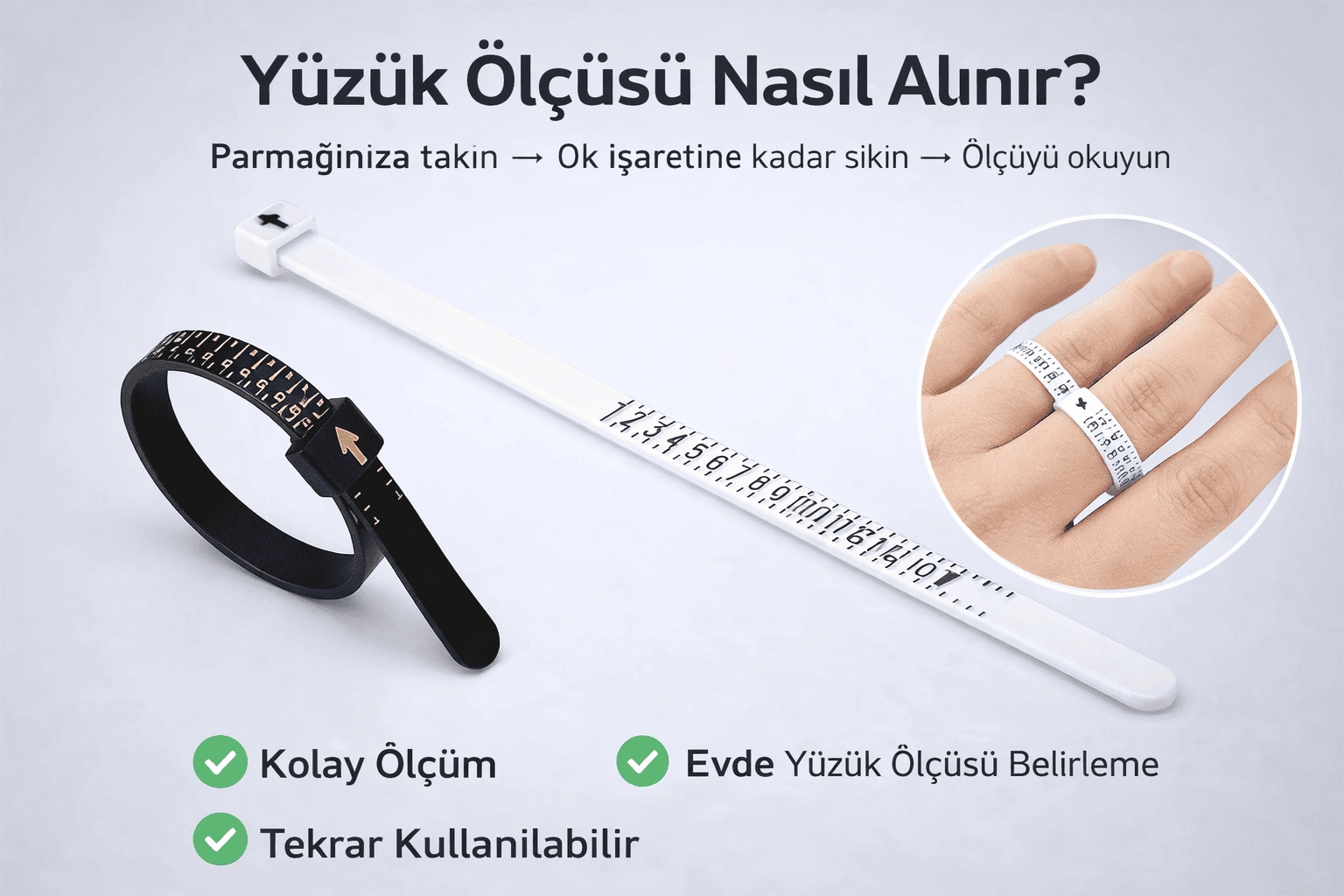 Yüzük Ölçüsü Alma Aleti Parmak Yüzük Ölçer Aparatı Ring Sizer Yüzük Ölçme Ölçü Seti - 2 Adet