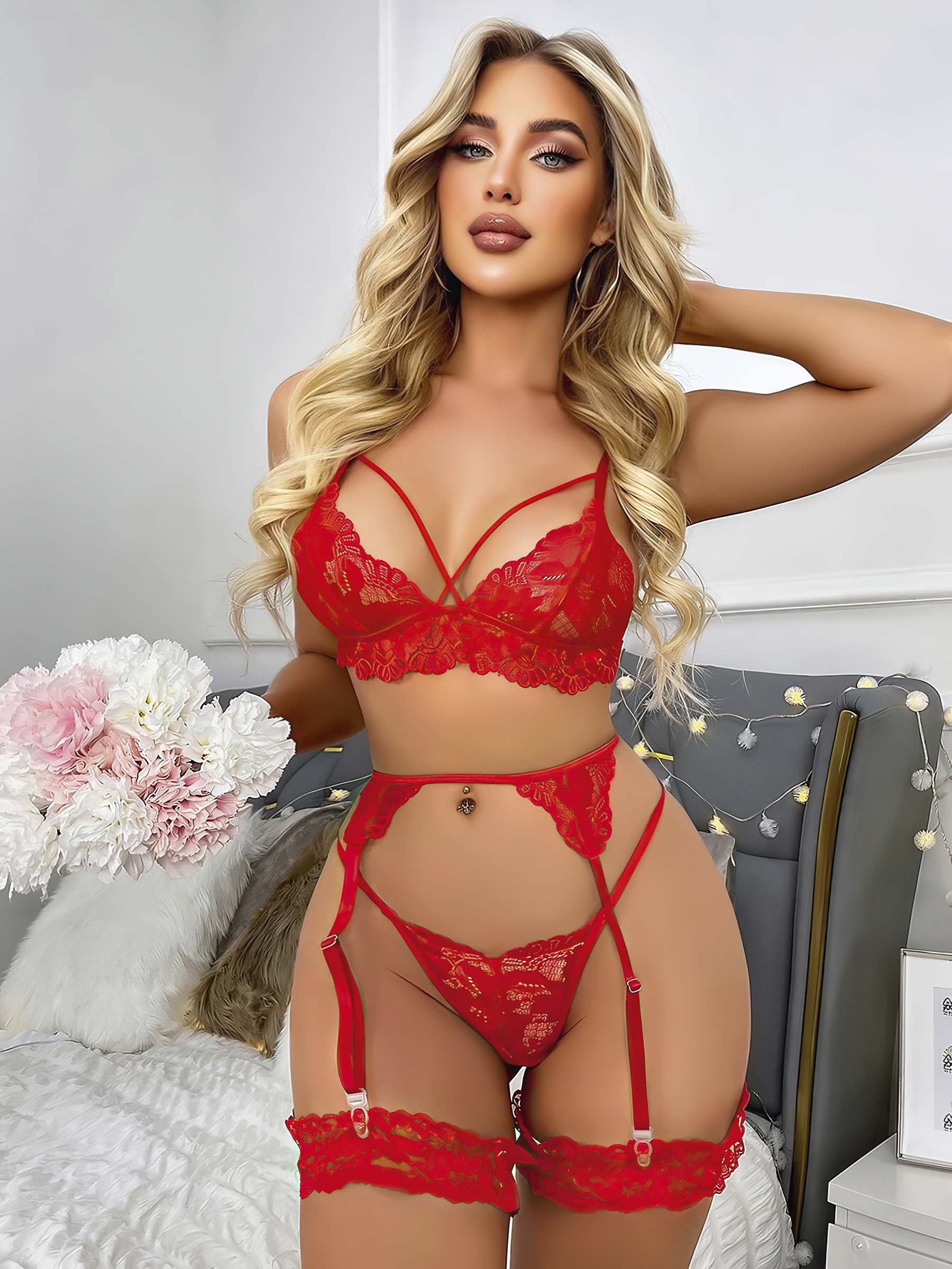 PinkStore Kırmızı Jarti̇yer Fantazi̇ Takım