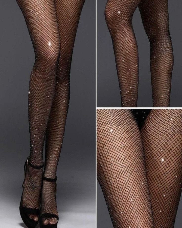 PinkStore Si̇yah Fi̇le Taşlı Çorap