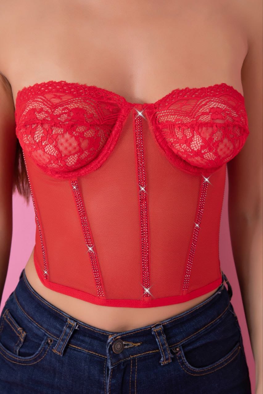 PinkStore Kırmızı Özel Tasarım Taşlı  Büsti̇yer