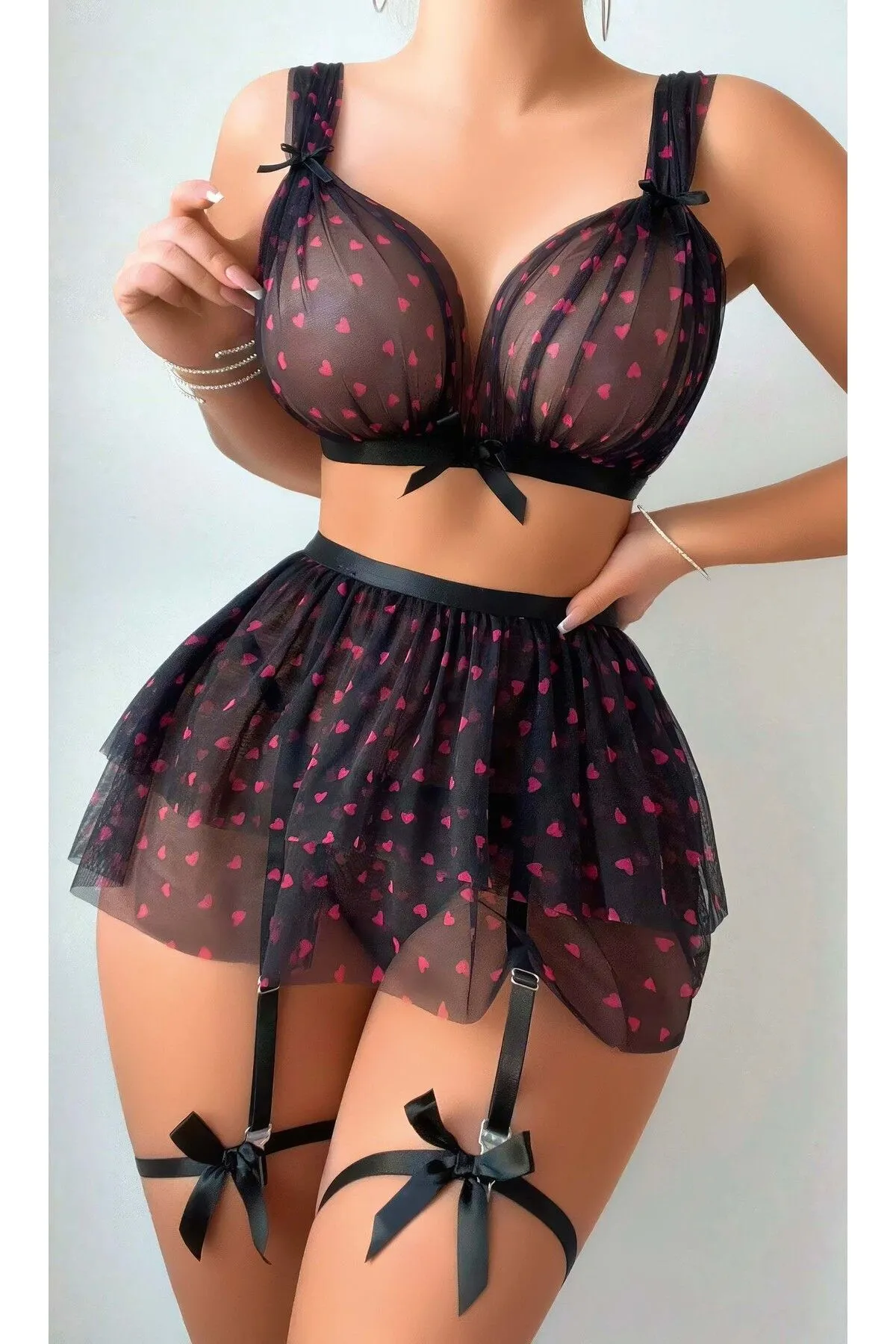 PinkStore Fantezi̇ Kostüm Takımı Kalpli̇