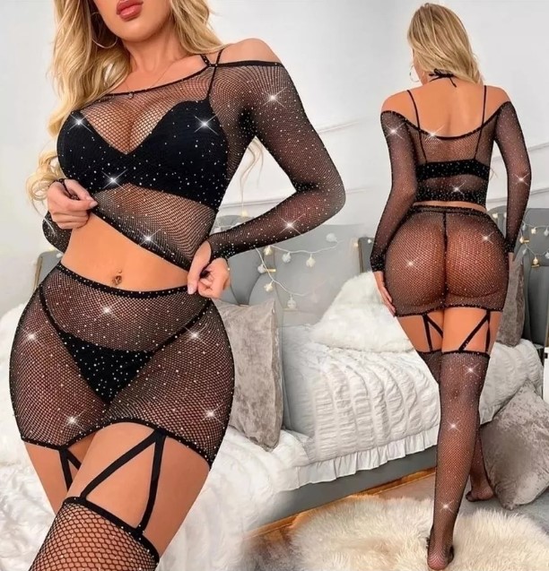 PinkStore Fantazi̇ Taşlı  Fi̇le Vücut Çorabı