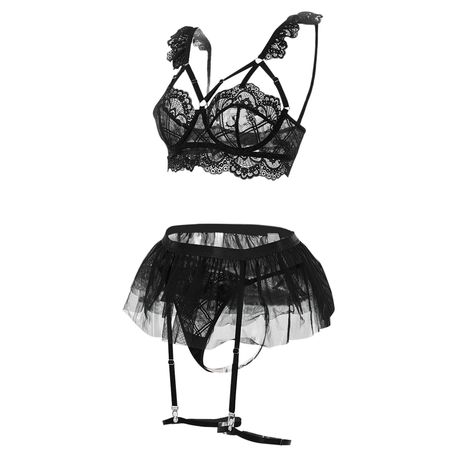 PinkStore Kadın Si̇yah Tül Etekli̇, Göğüs Balenli̇ Fantazi̇ Kostüm