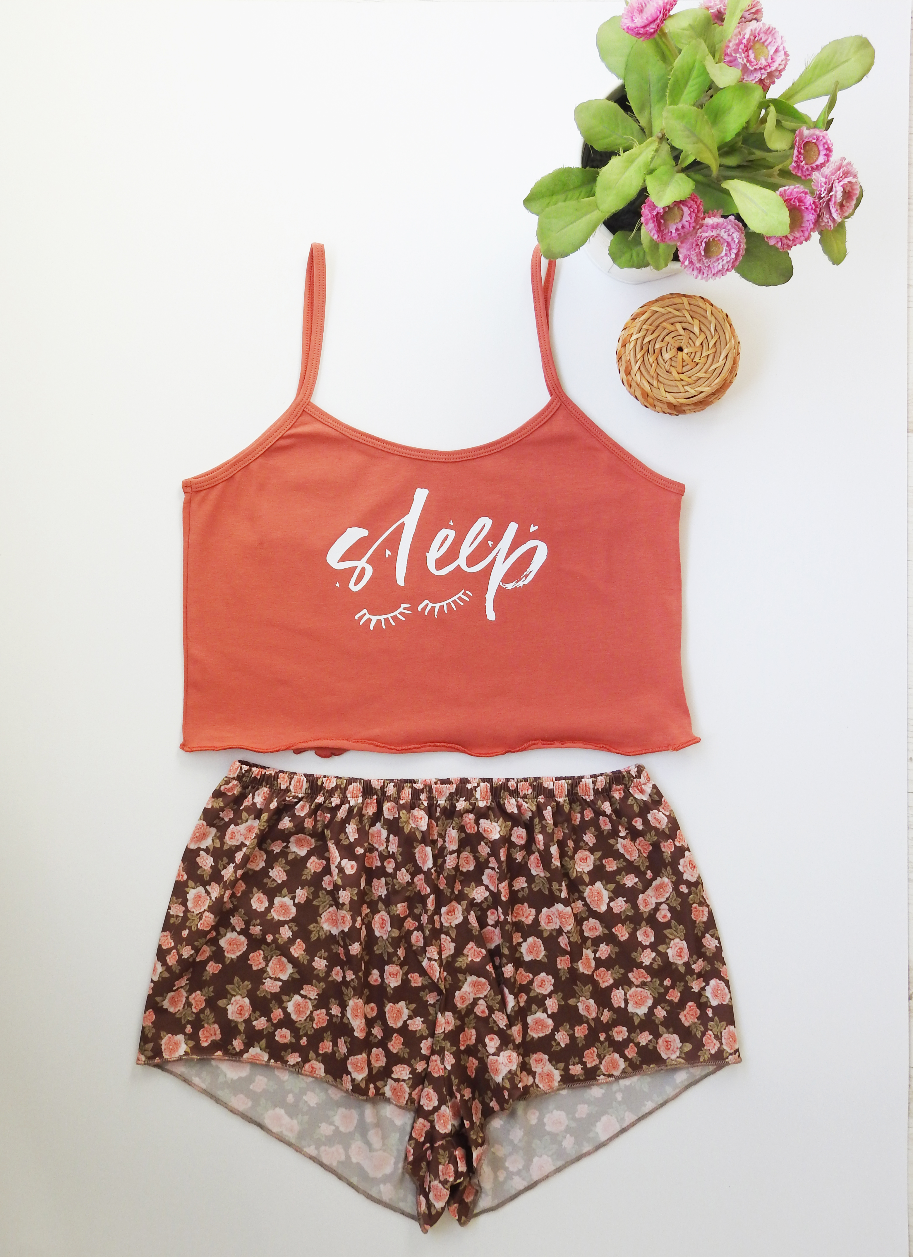 PinkStore Çi̇çek Desenli̇ Baskılı Şort Takım