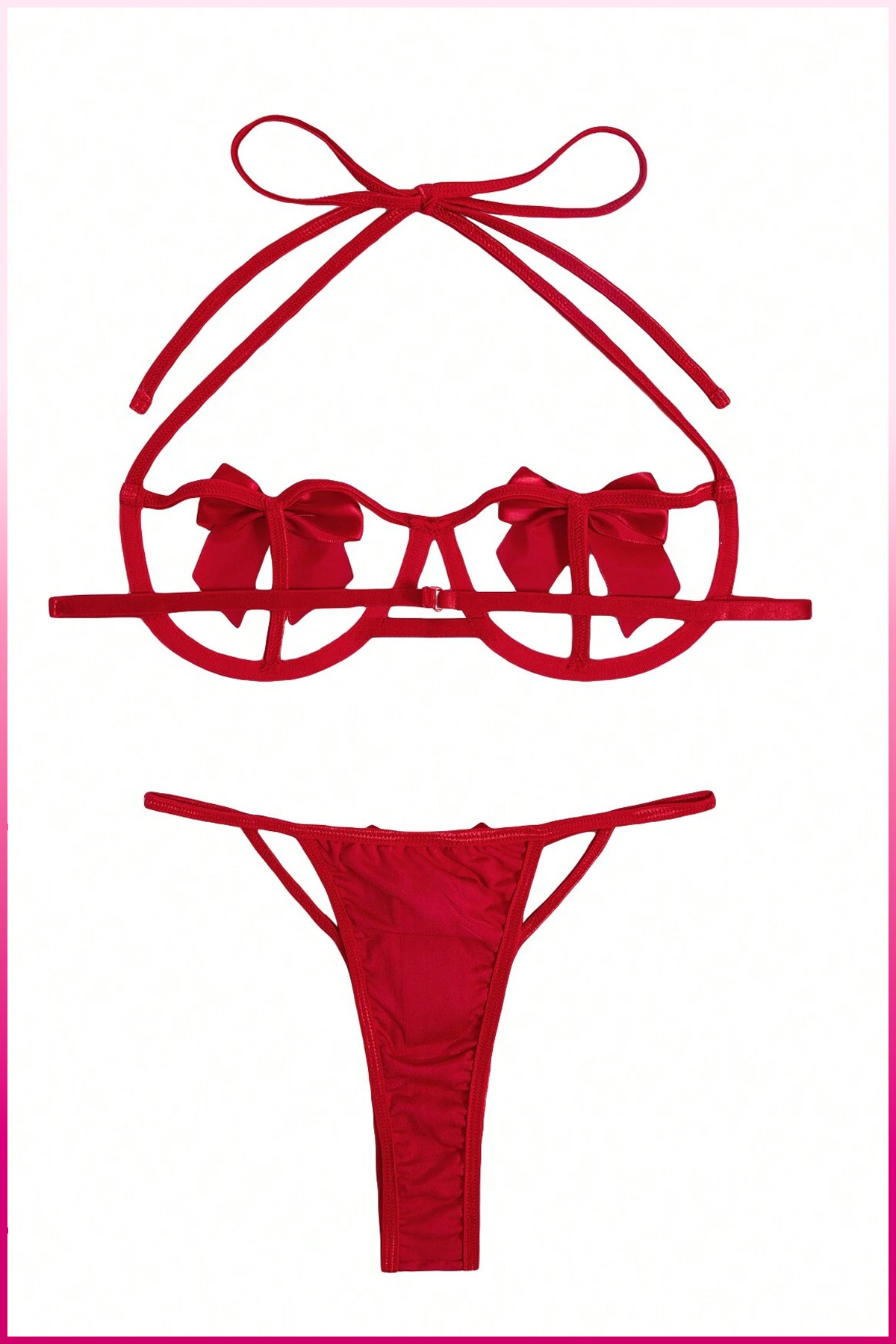 PinkStore Kırmızı G&ouml;ğ&uuml;s Fi̇yonklu Balenli̇ S&uuml;tyen K&uuml;lot Takım