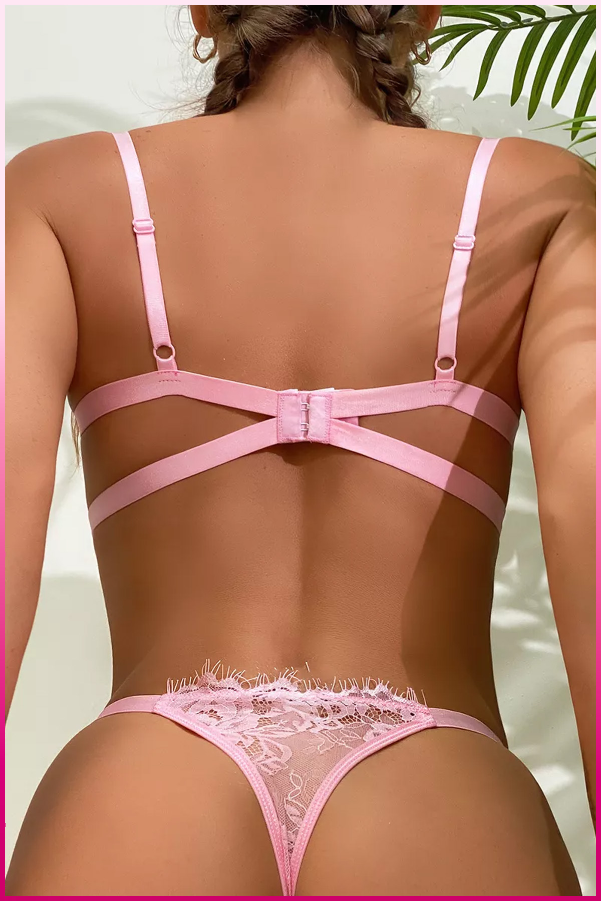 PinkStore Kadın Pembe Dantelli̇ Balenli̇  S&uuml;tyen K&uuml;lot Takım