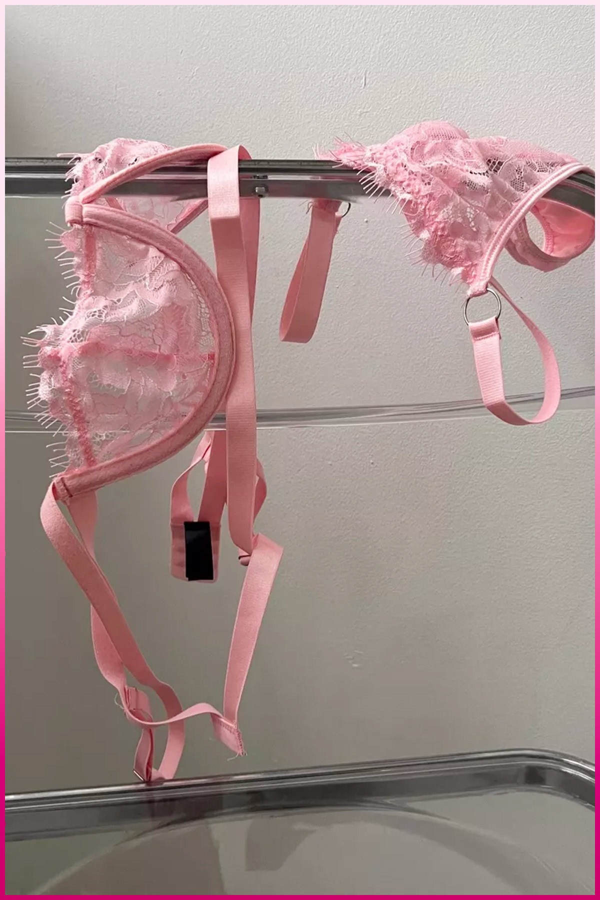 PinkStore Kadın Pembe Dantelli̇ Balenli̇  S&uuml;tyen K&uuml;lot Takım