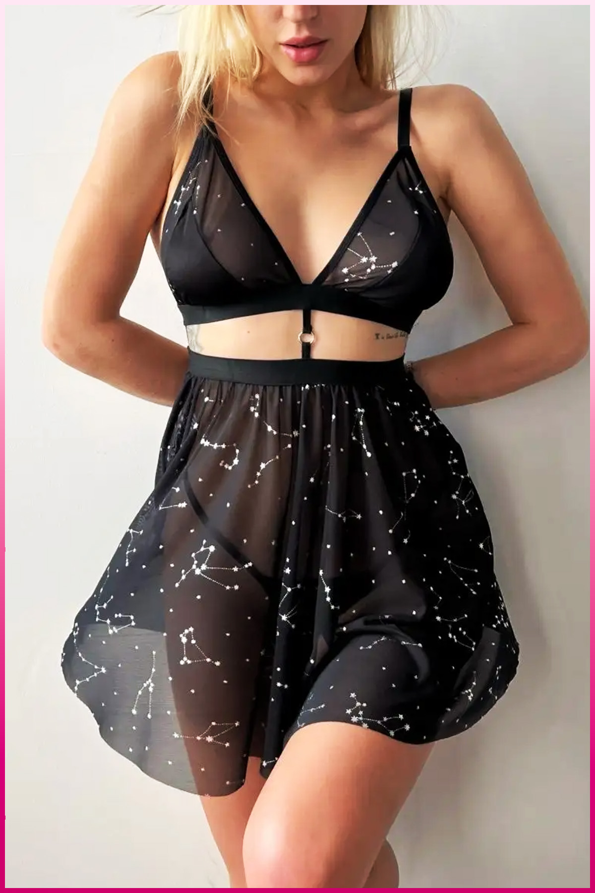 PinkStore Si̇yah Parlak Yıldızlı Kadın Etekli̇ Fantazi̇ Kostüm