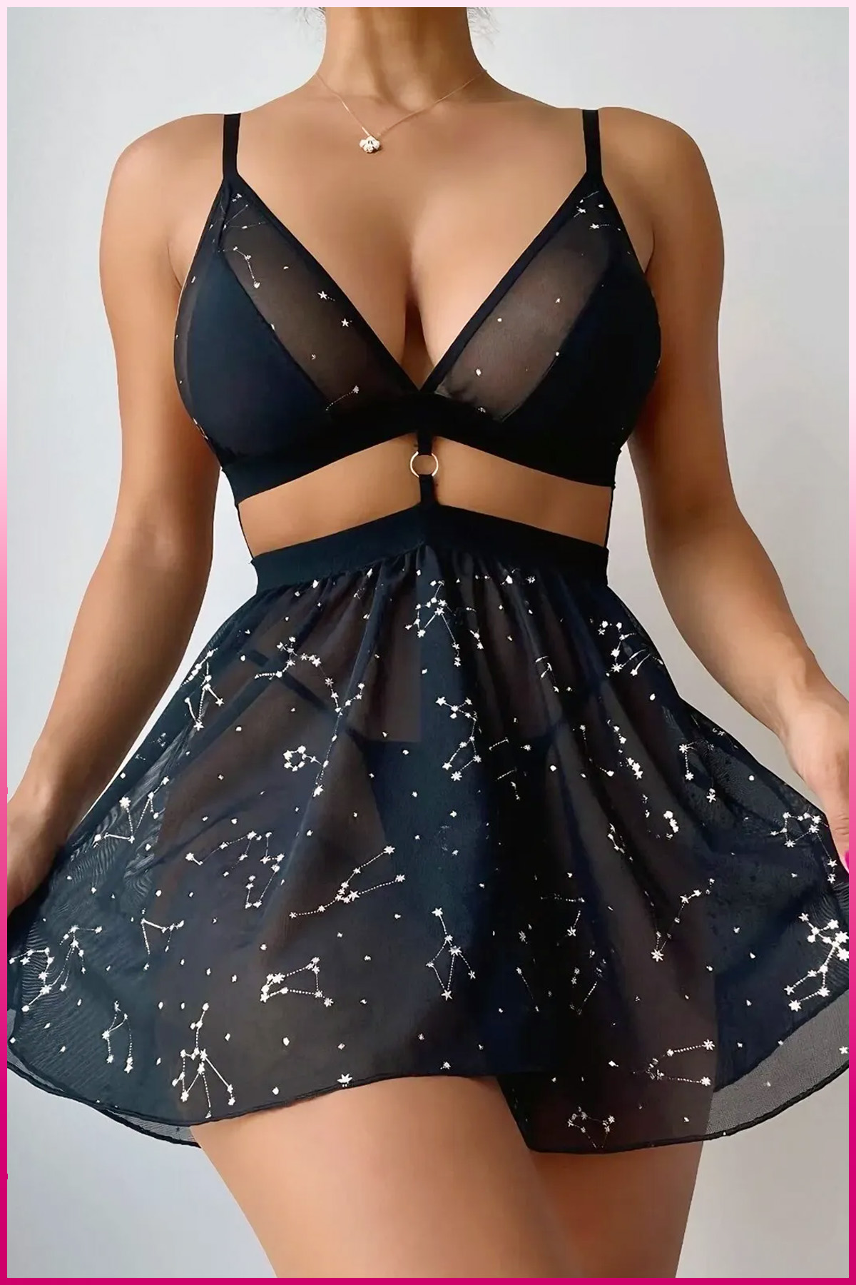 PinkStore Si̇yah Parlak Yıldızlı Kadın Etekli̇ Fantazi̇ Kostüm