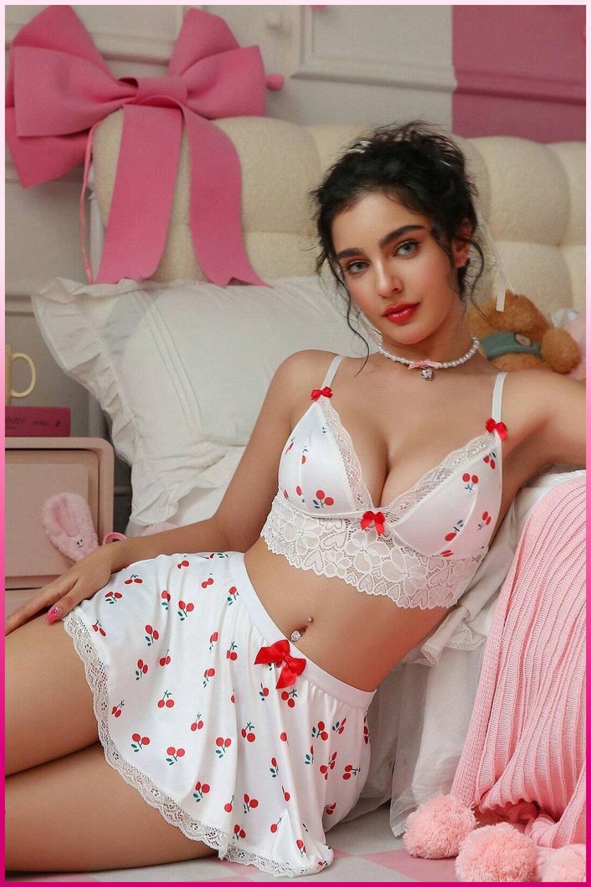 PinkStore Kadın Ki̇razlı Fi̇yonklu Seksi̇ Kostüm