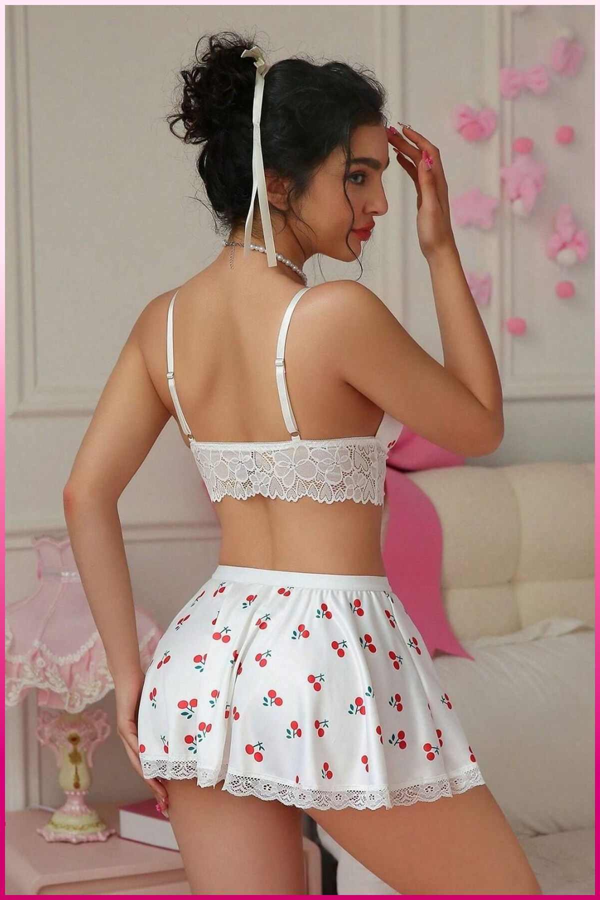 PinkStore Kadın Ki̇razlı Fi̇yonklu Seksi̇ Kostüm