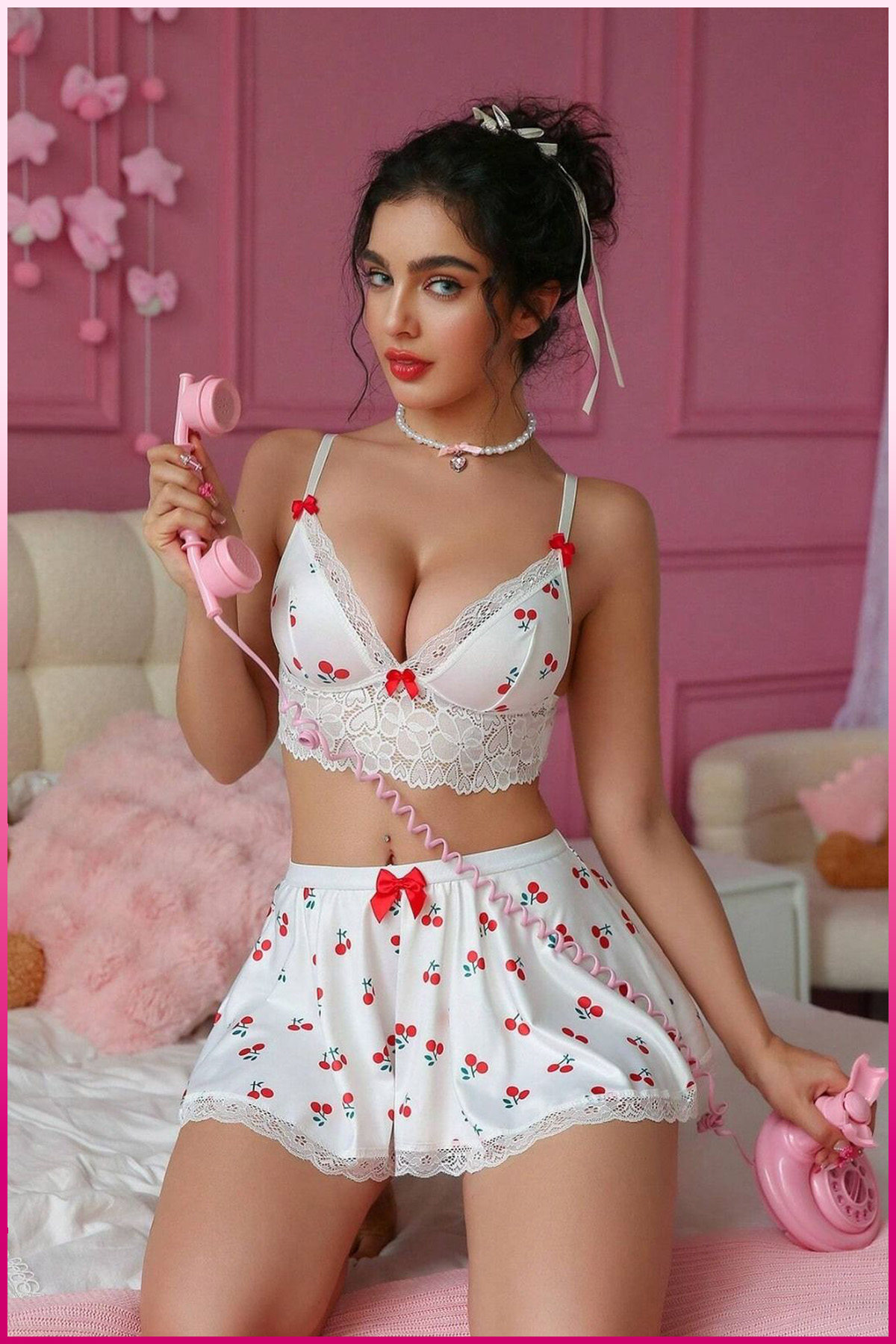 PinkStore Kadın Ki̇razlı Fi̇yonklu Seksi̇ Kostüm