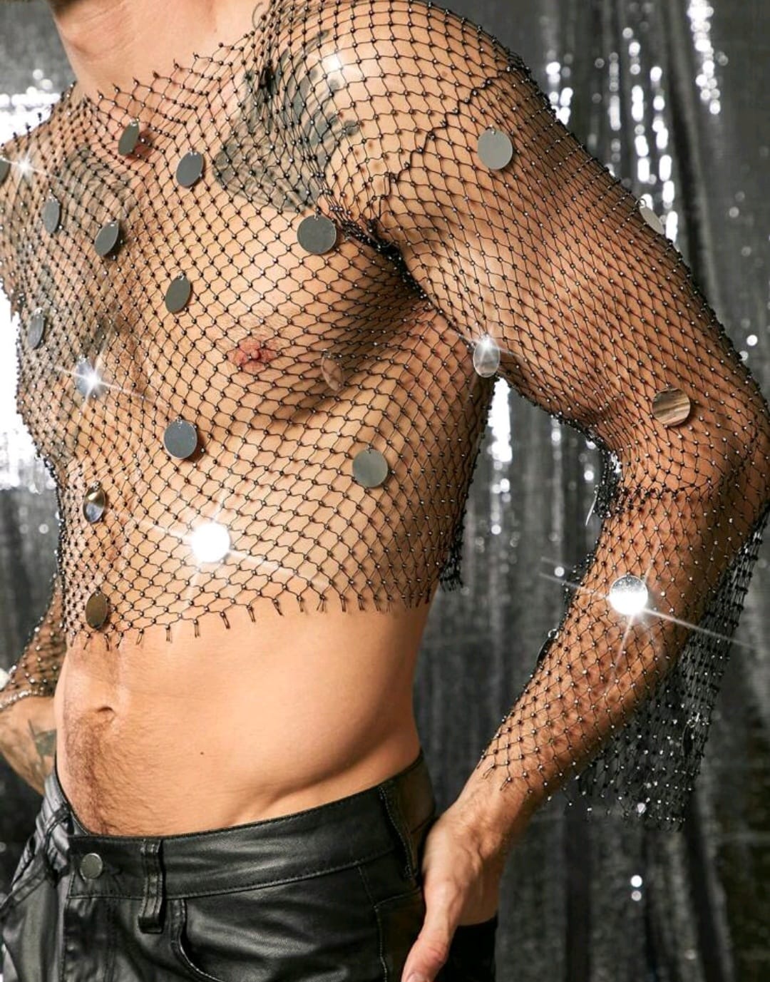 Erkek Si̇yah Kri̇stal Taşlı Fi̇le Crop