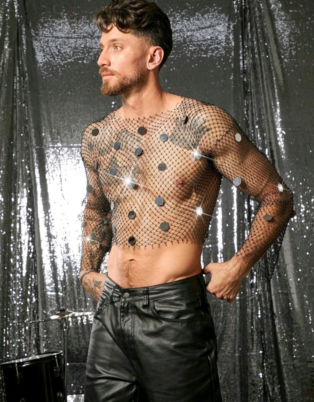 Erkek Si̇yah Kri̇stal Taşlı Fi̇le Crop