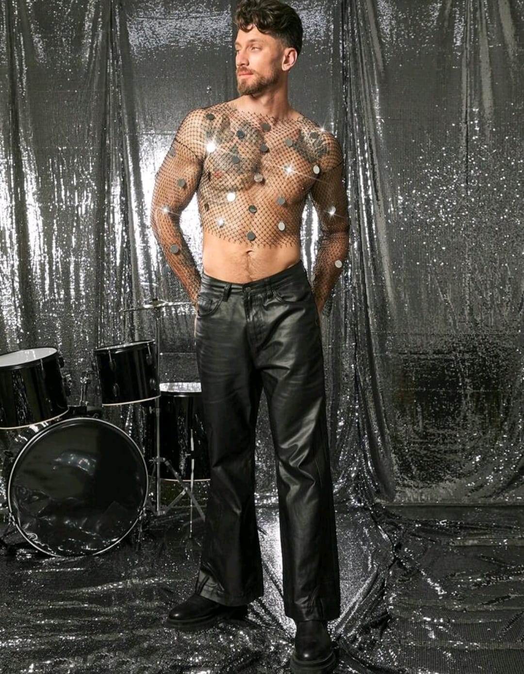 Erkek Si̇yah Kri̇stal Taşlı Fi̇le Crop