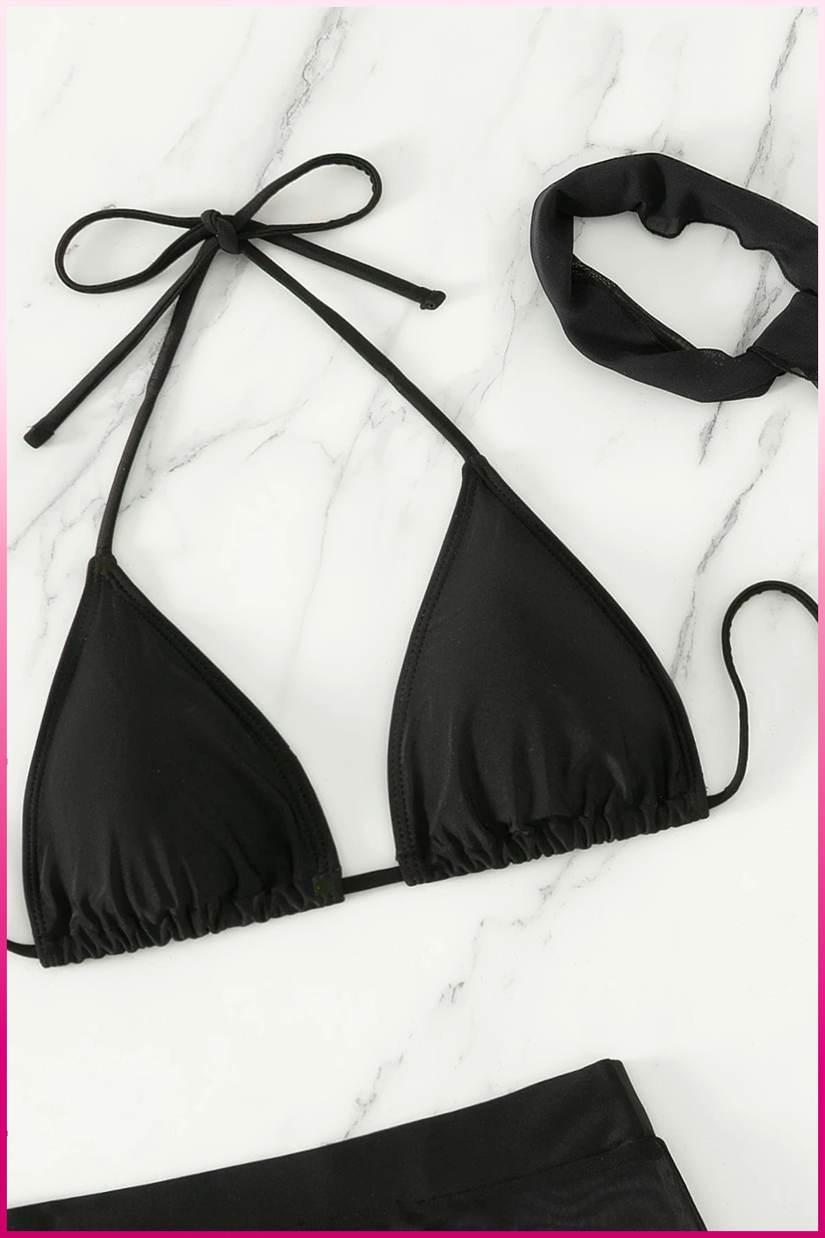 PinkStore Si̇yah Askılı Bi̇ki̇ni̇ Takımı + Ayarlanabi̇li̇r B&uuml;zg&uuml;l&uuml; Etek &ndash; Tati̇l Sti̇li̇
