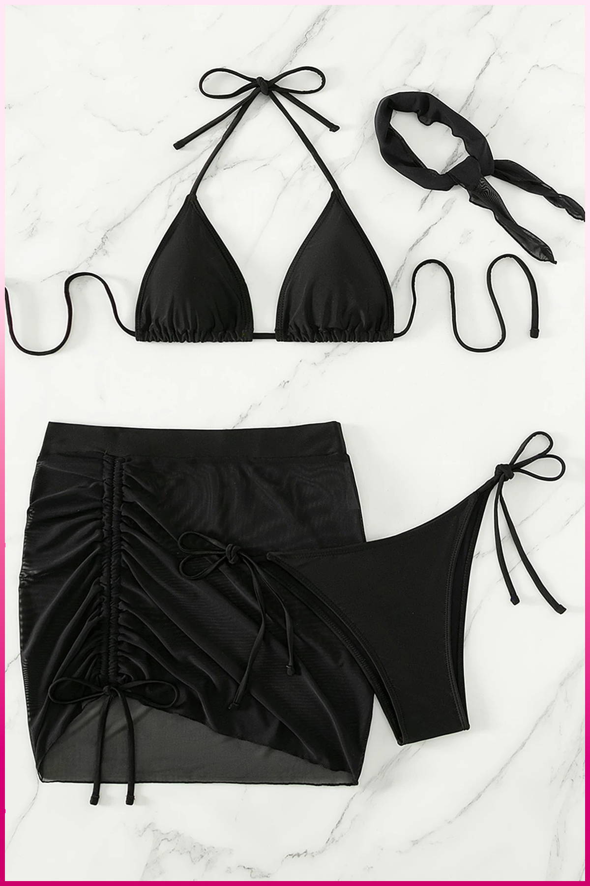 PinkStore Si̇yah Askılı Bi̇ki̇ni̇ Takımı + Ayarlanabi̇li̇r B&uuml;zg&uuml;l&uuml; Etek &ndash; Tati̇l Sti̇li̇