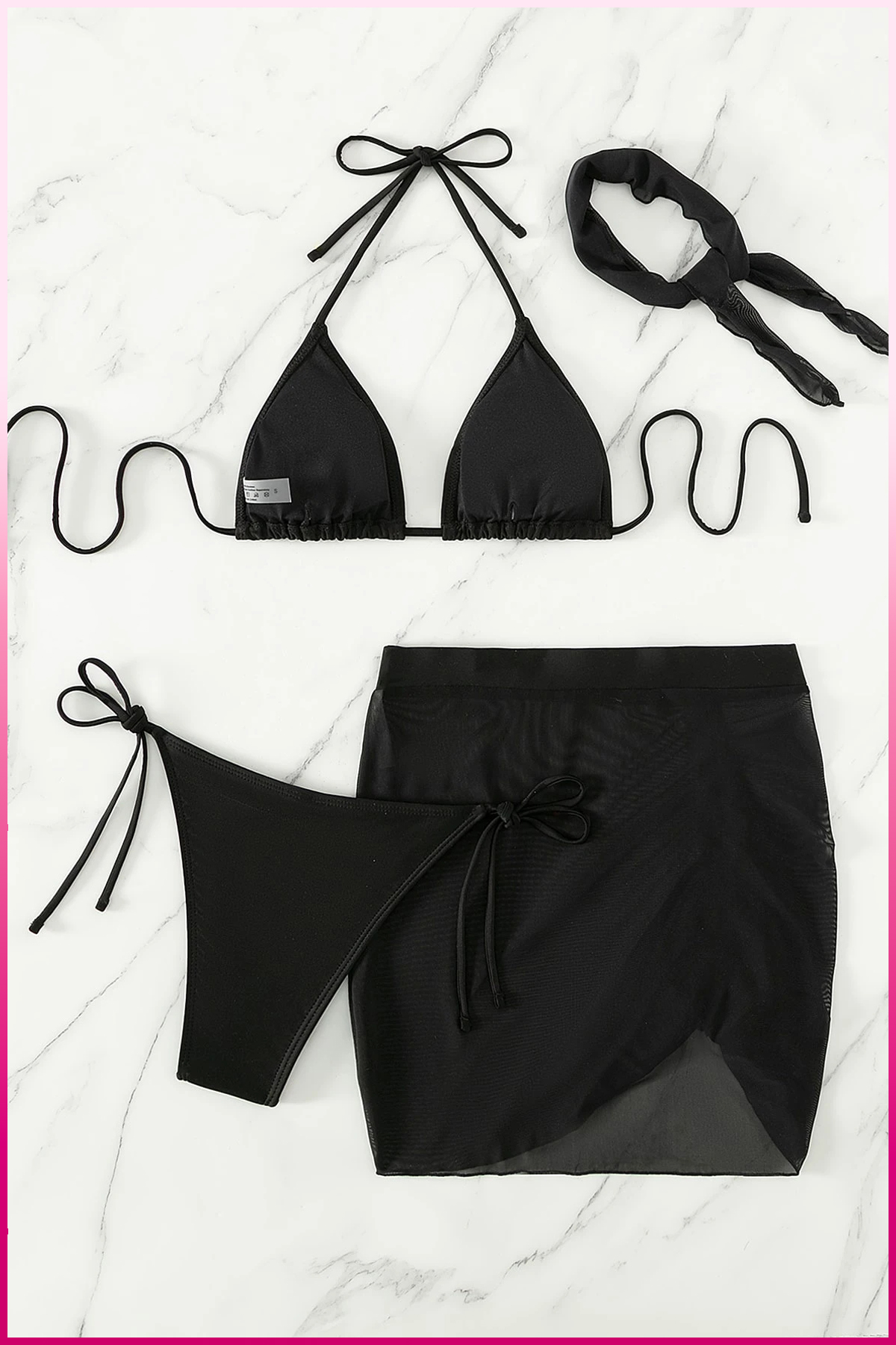 PinkStore Si̇yah Askılı Bi̇ki̇ni̇ Takımı + Ayarlanabi̇li̇r B&uuml;zg&uuml;l&uuml; Etek &ndash; Tati̇l Sti̇li̇