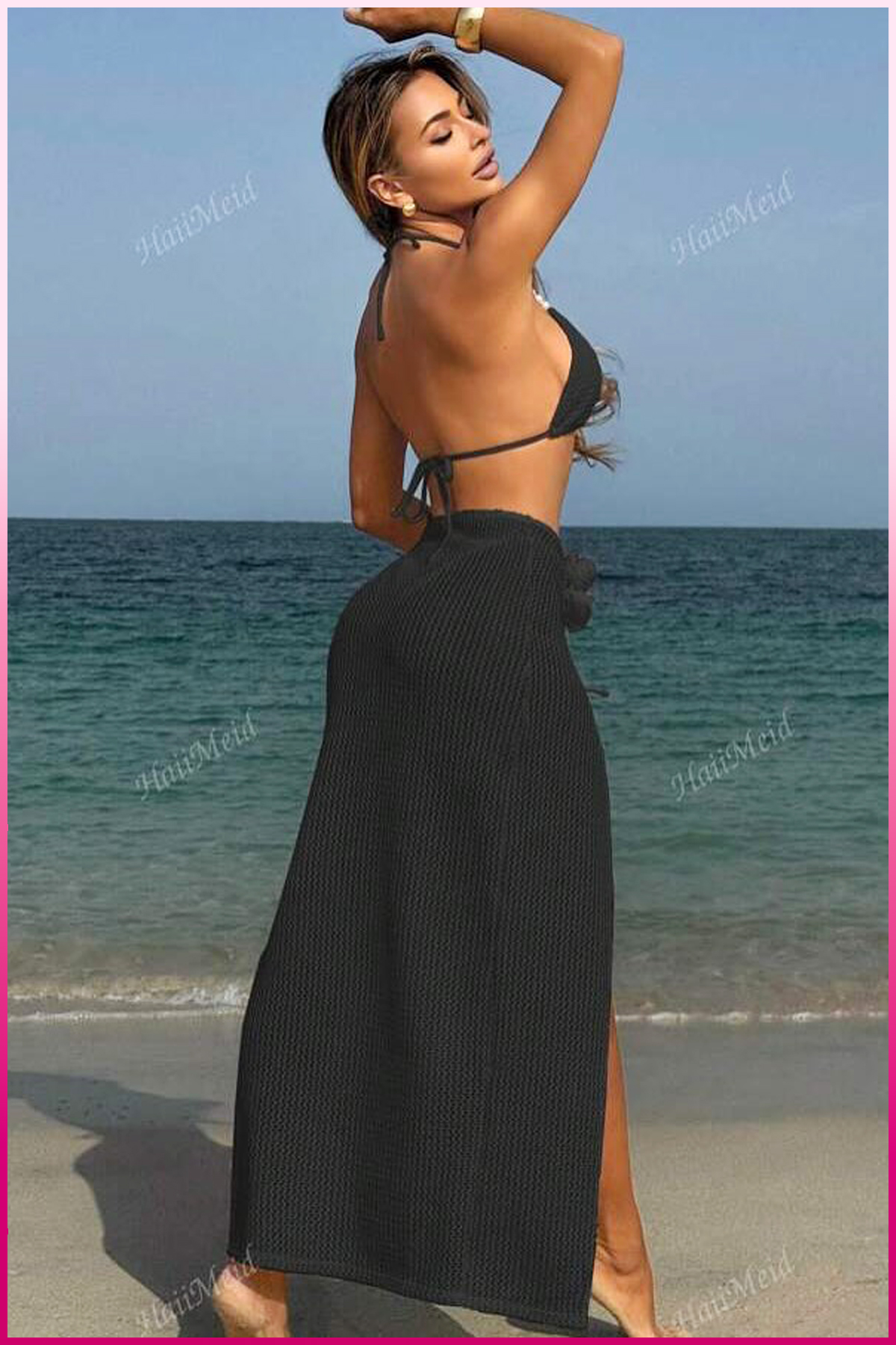 PinkStore Kadın Si̇yah Askılı İnci̇li̇ Mayo Takımı