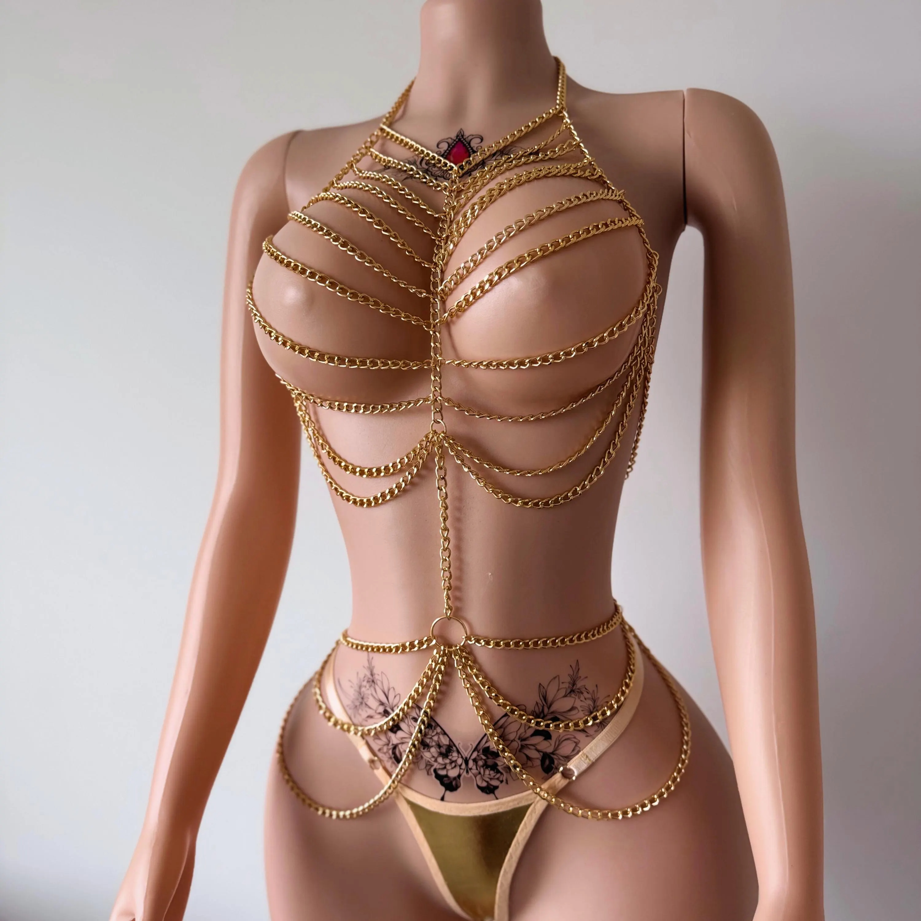 PinkStore Altın Renk Vücut Zi̇nci̇ri̇ Fantazi̇ Takım