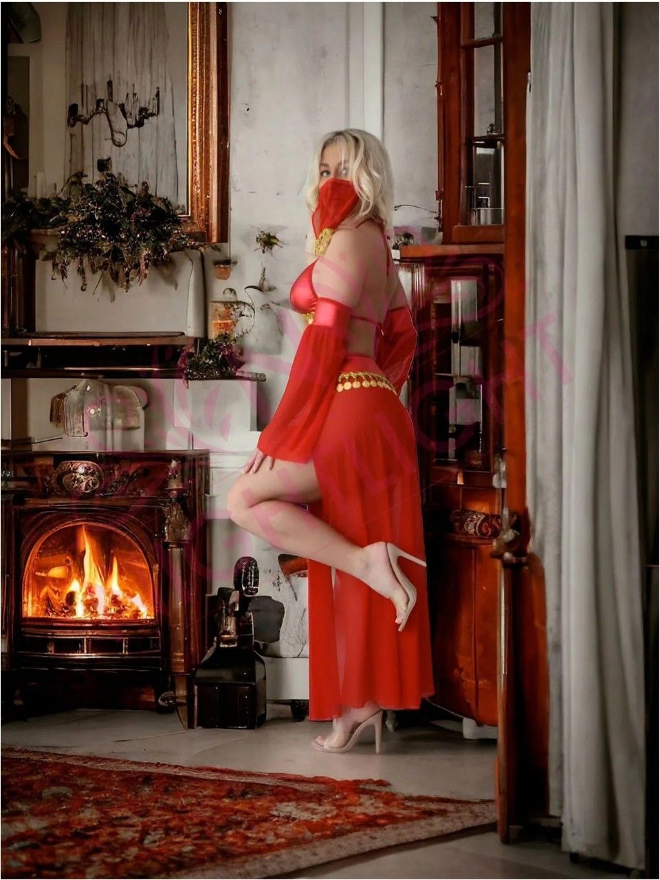 PinkStore Kırmızı Peçeli̇ Dansöz Kıyefeti̇