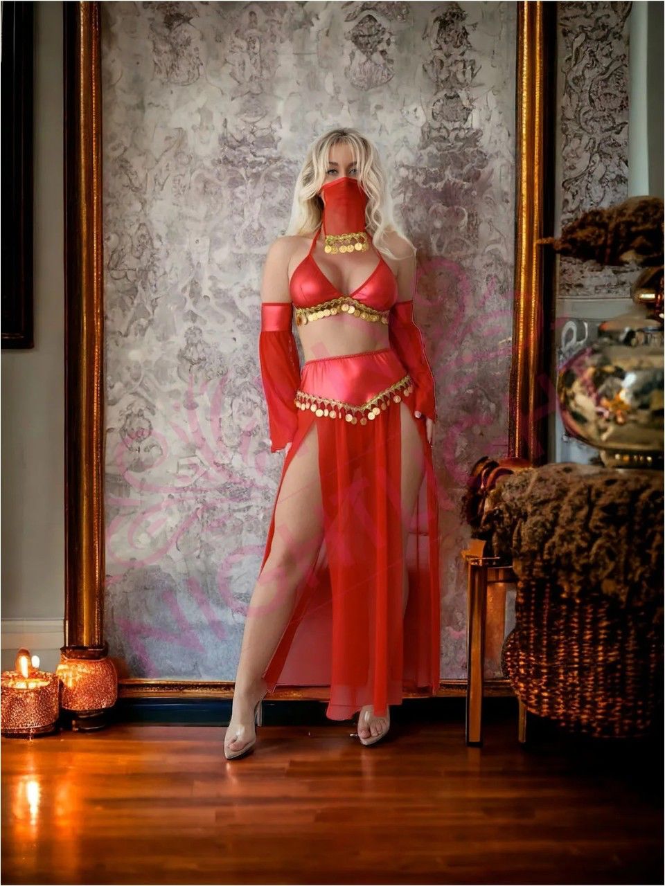 PinkStore Kırmızı Peçeli̇ Dansöz Kıyefeti̇