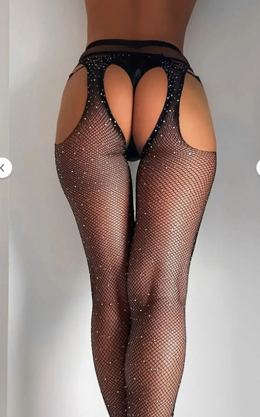 PinkStore Taşlı Ağ Kısmı A&ccedil;ık V&uuml;cut &Ccedil;orabı