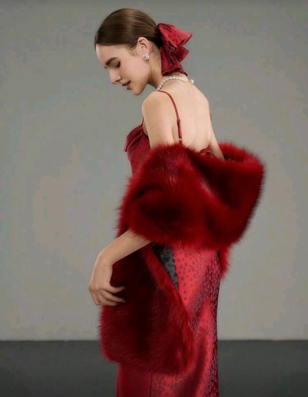 PinkStore Kürk Ori̇ji̇nal Kırmızı Seksi̇ Omuzluk Şık Kürk