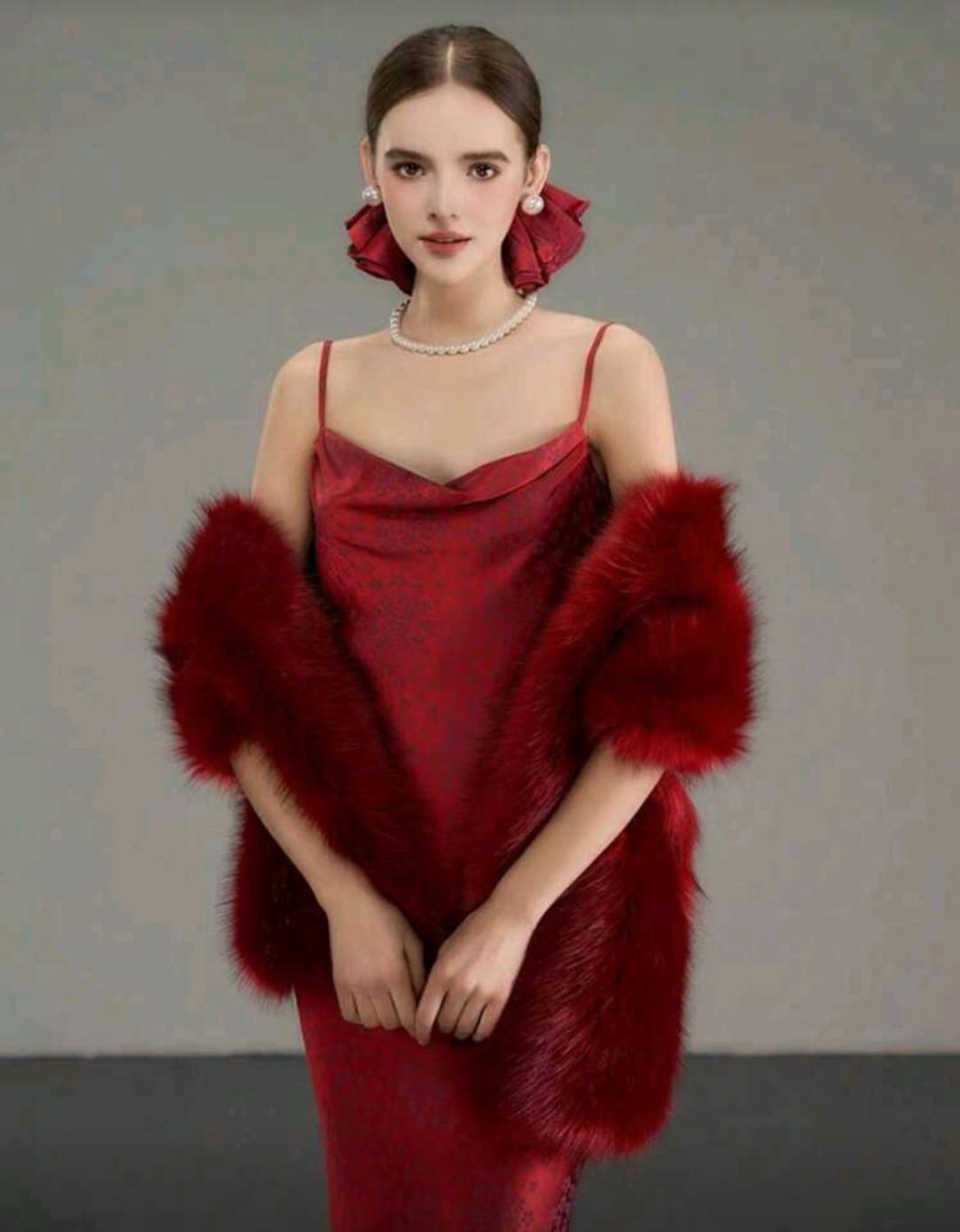 PinkStore Kürk Ori̇ji̇nal Kırmızı Seksi̇ Omuzluk Şık Kürk