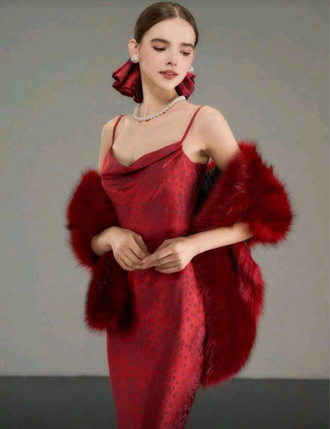 PinkStore Kürk Ori̇ji̇nal Kırmızı Seksi̇ Omuzluk Şık Kürk