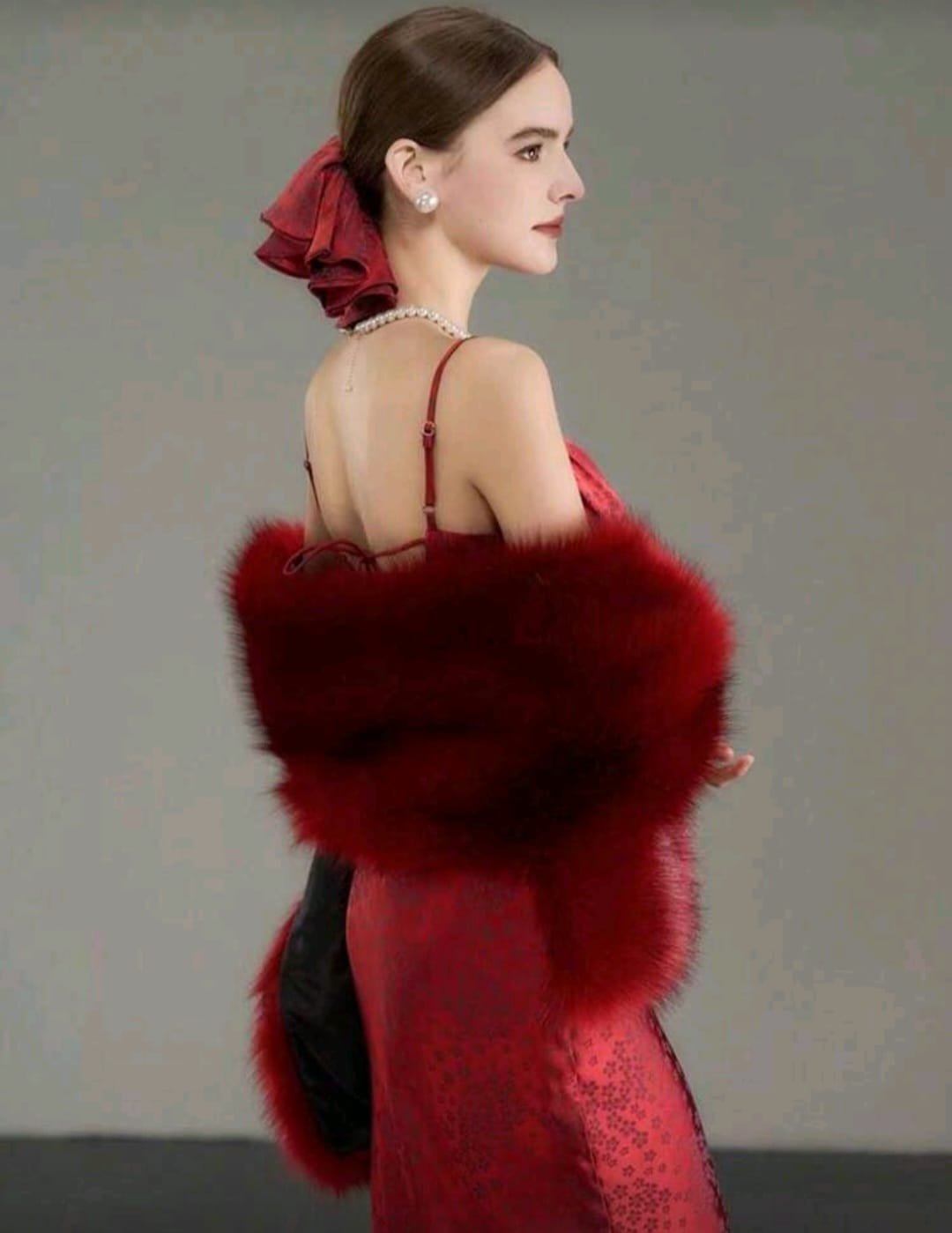 PinkStore Kürk Ori̇ji̇nal Kırmızı Seksi̇ Omuzluk Şık Kürk