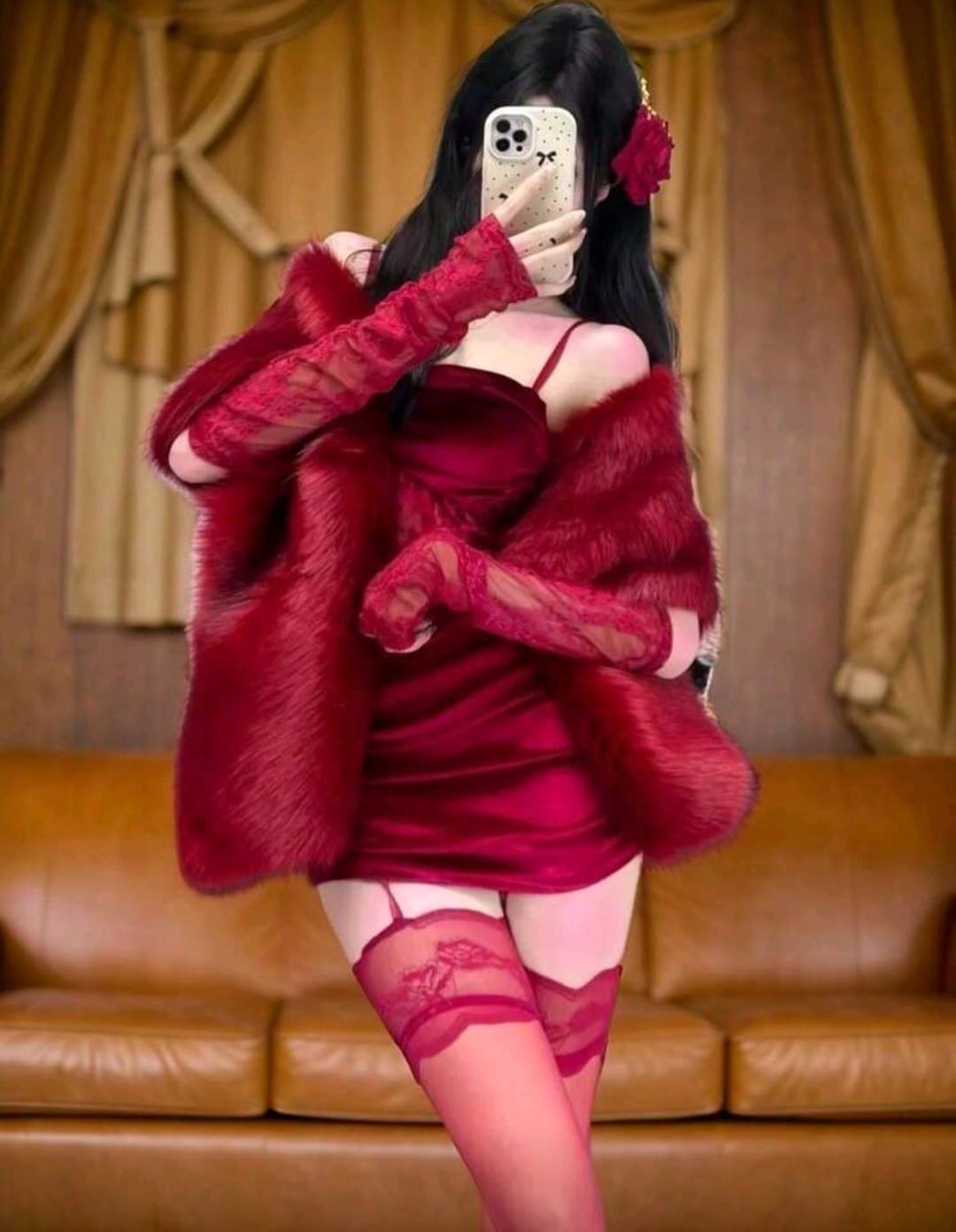 PinkStore Kürk Ori̇ji̇nal Kırmızı Seksi̇ Omuzluk Şık Kürk