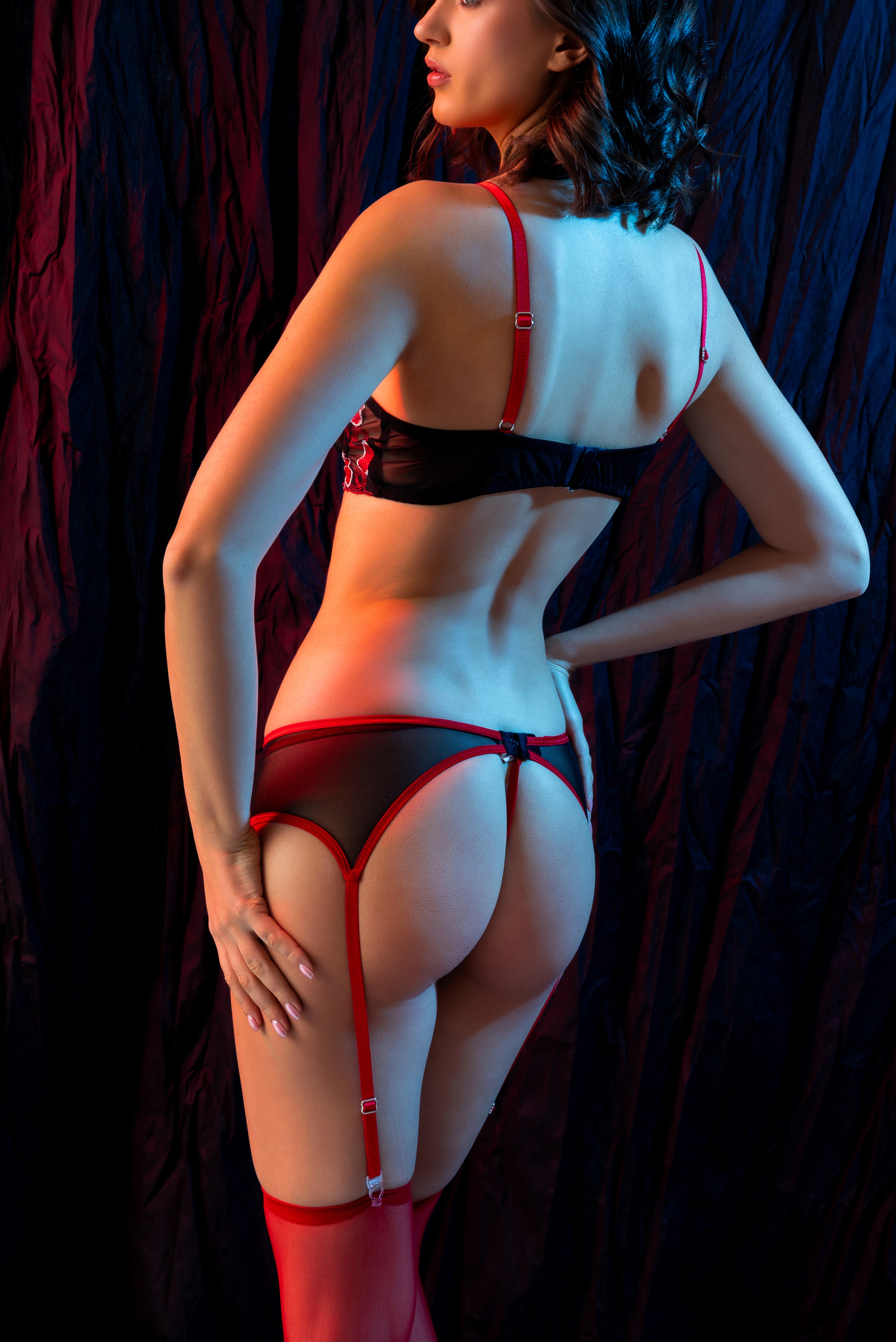 PinkStore Kırmızı Dantel Jarti̇yerli̇ 4’Lü Fantazi̇ İç Gi̇yi̇m Takımı,Transparan ...