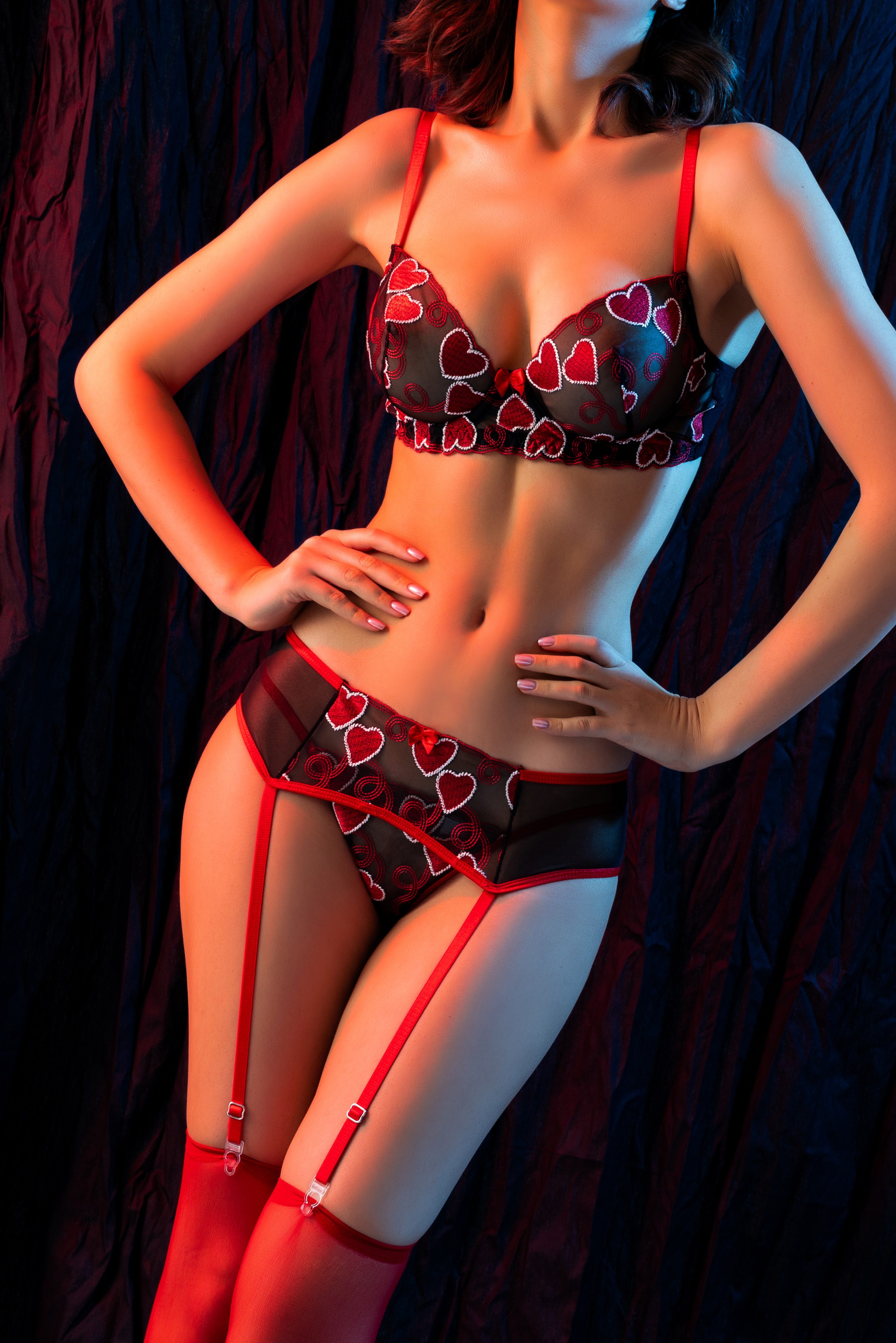 PinkStore Kırmızı Dantel Jarti̇yerli̇ 4’Lü Fantazi̇ İç Gi̇yi̇m Takımı,Transparan ...